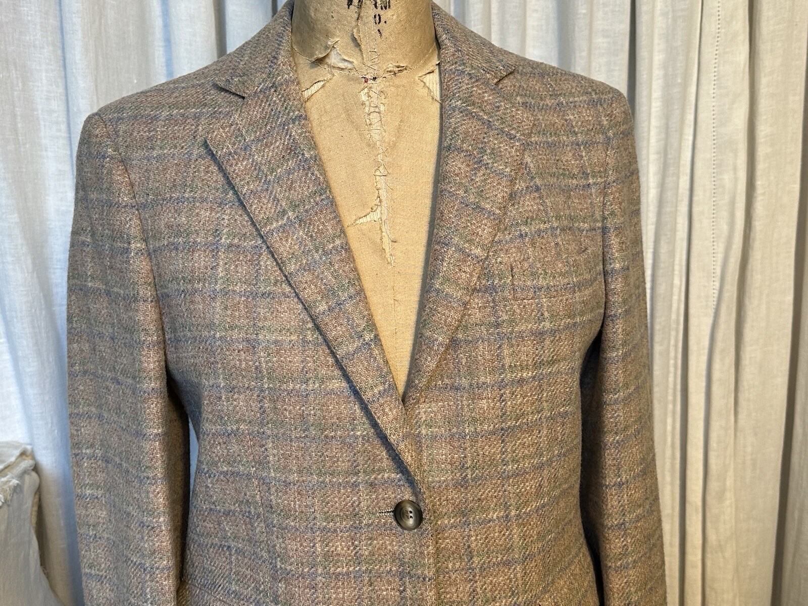 Vintage Ms.Sero Womens Pale Beige/Pink/Blue Wool Plaid Skirt Suit Sz 8 used