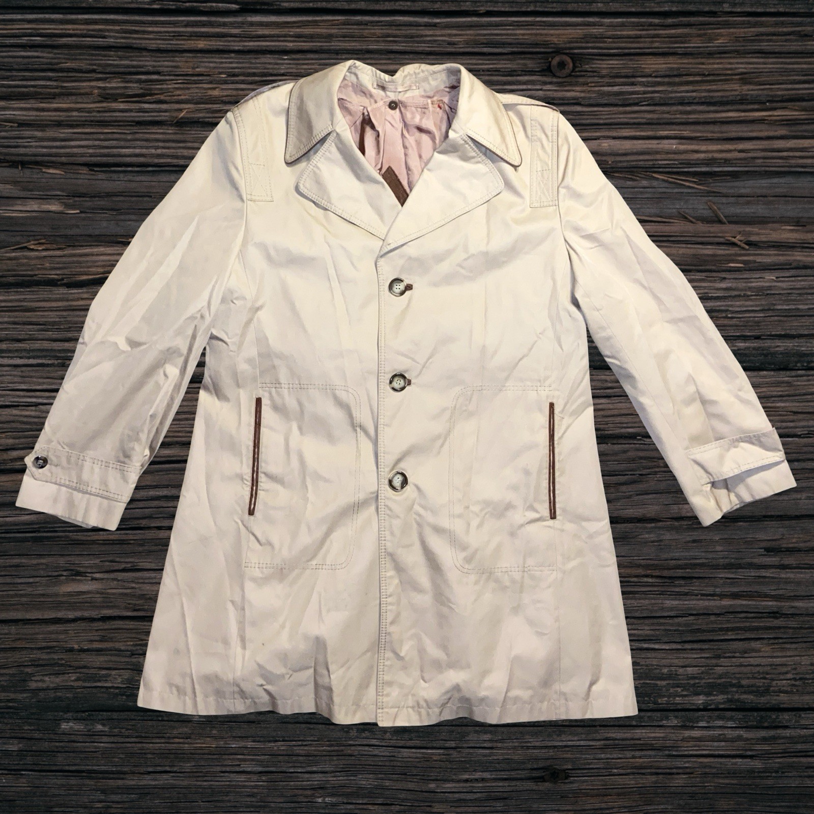 Vintage Cortefiel Trench Coat Women’s 44R Ivory Made In Yugoslavia Long Jacket