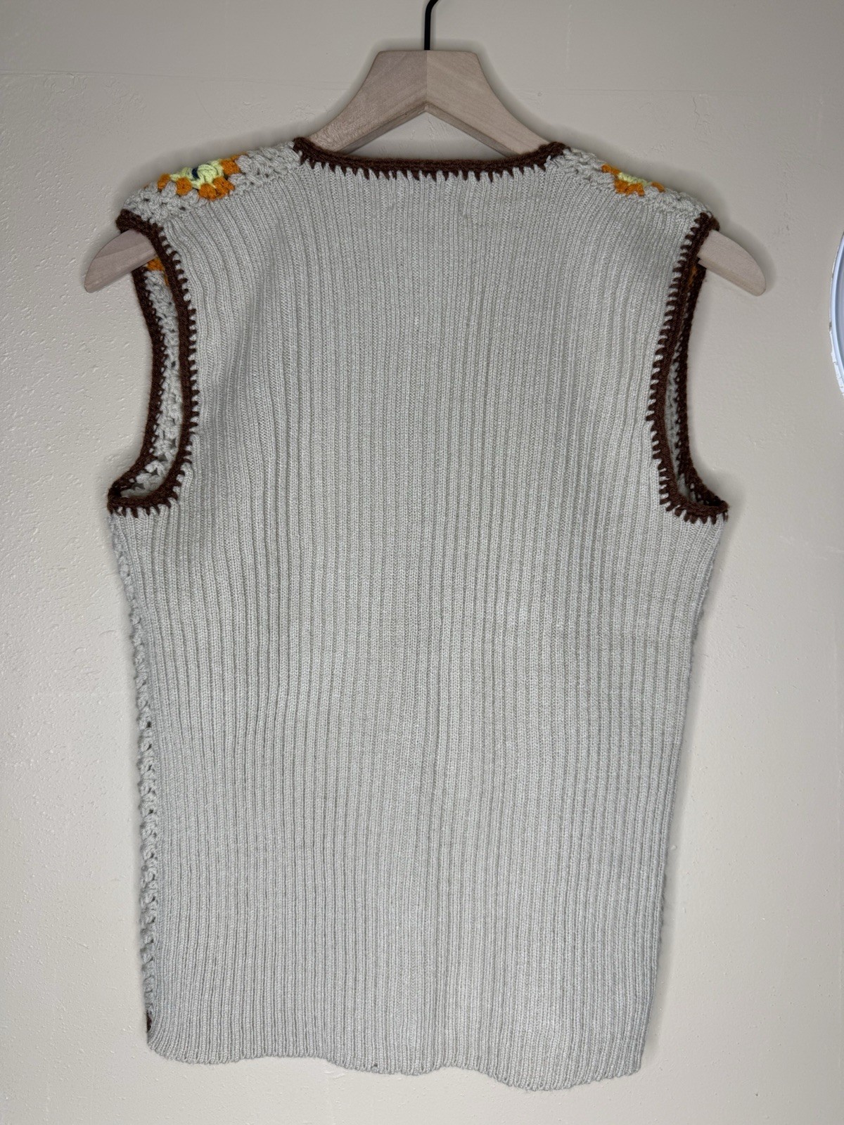 Vintage 70’s Aware Leather Knit Embroidered Crochet Vest Size Medium