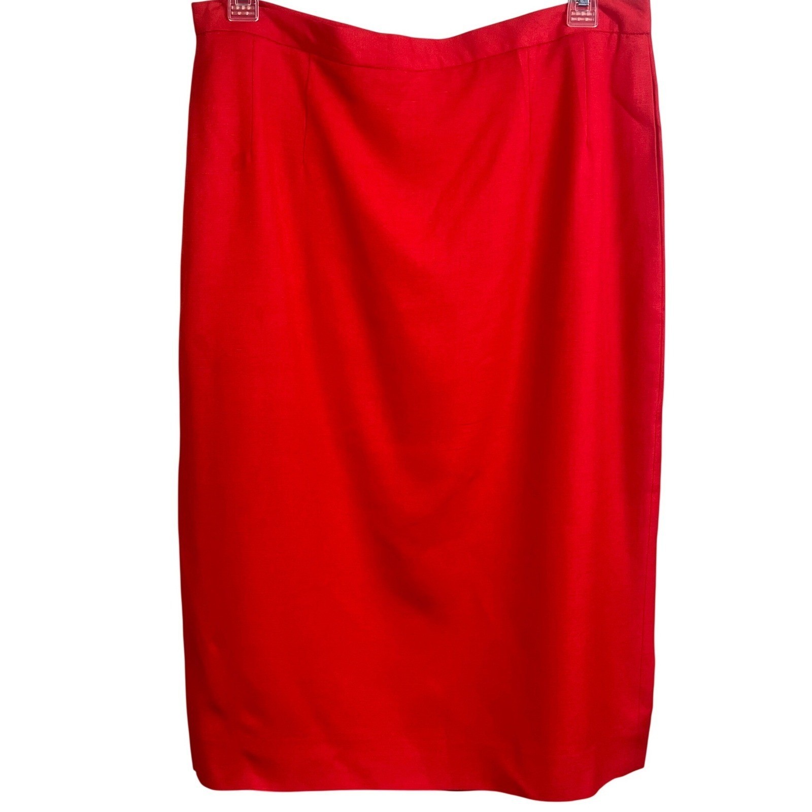 VTG Red Orange Silk Back Slit Lined Skirt Size 10 Womans Business