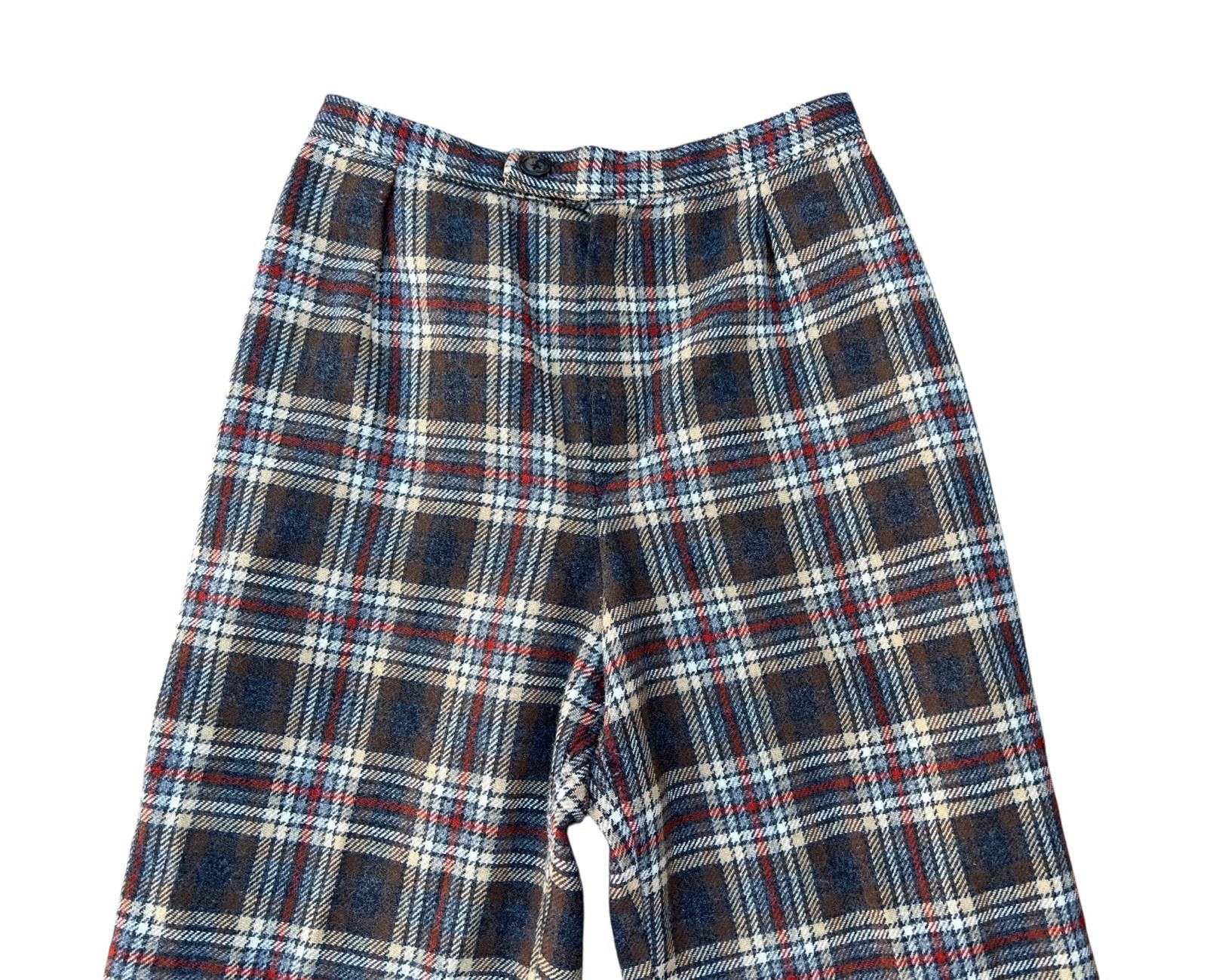 VINTAGE 1970’s PLAID TWEED FLARE LEG PANTS SLACKS HIGH WAIST BOHO PREP ACADEMIA