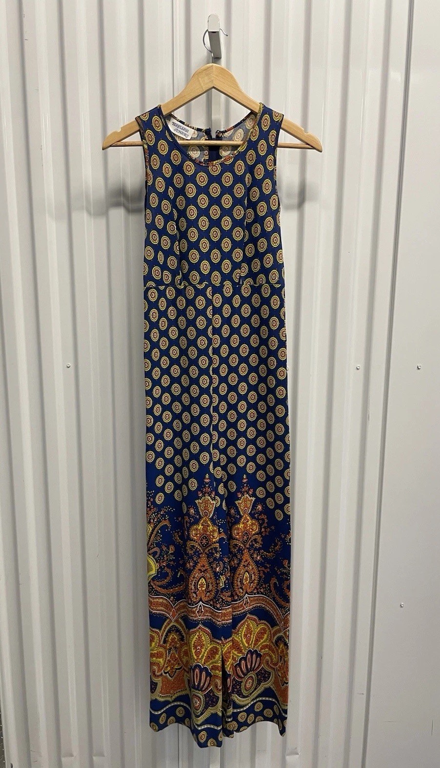 Vintage 70s Berkleigh Juniors Psychedelic Paisley Blue & Orange Jumpsuit Size S
