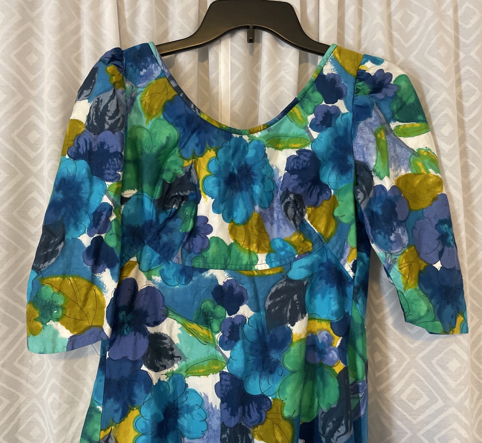 Vintage Kamehameha Hawaiian Dress Size Small Blue Floral Print