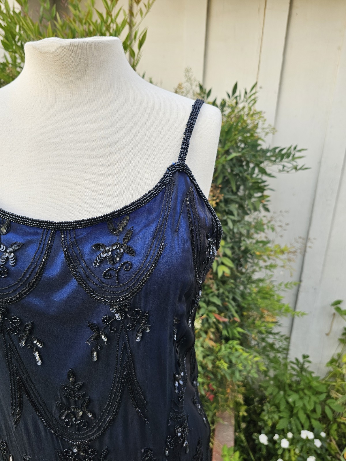 Vintage 1990s SCALA Art Deco Whimsigoth Hand Beaded Formal Evening Prom Gown