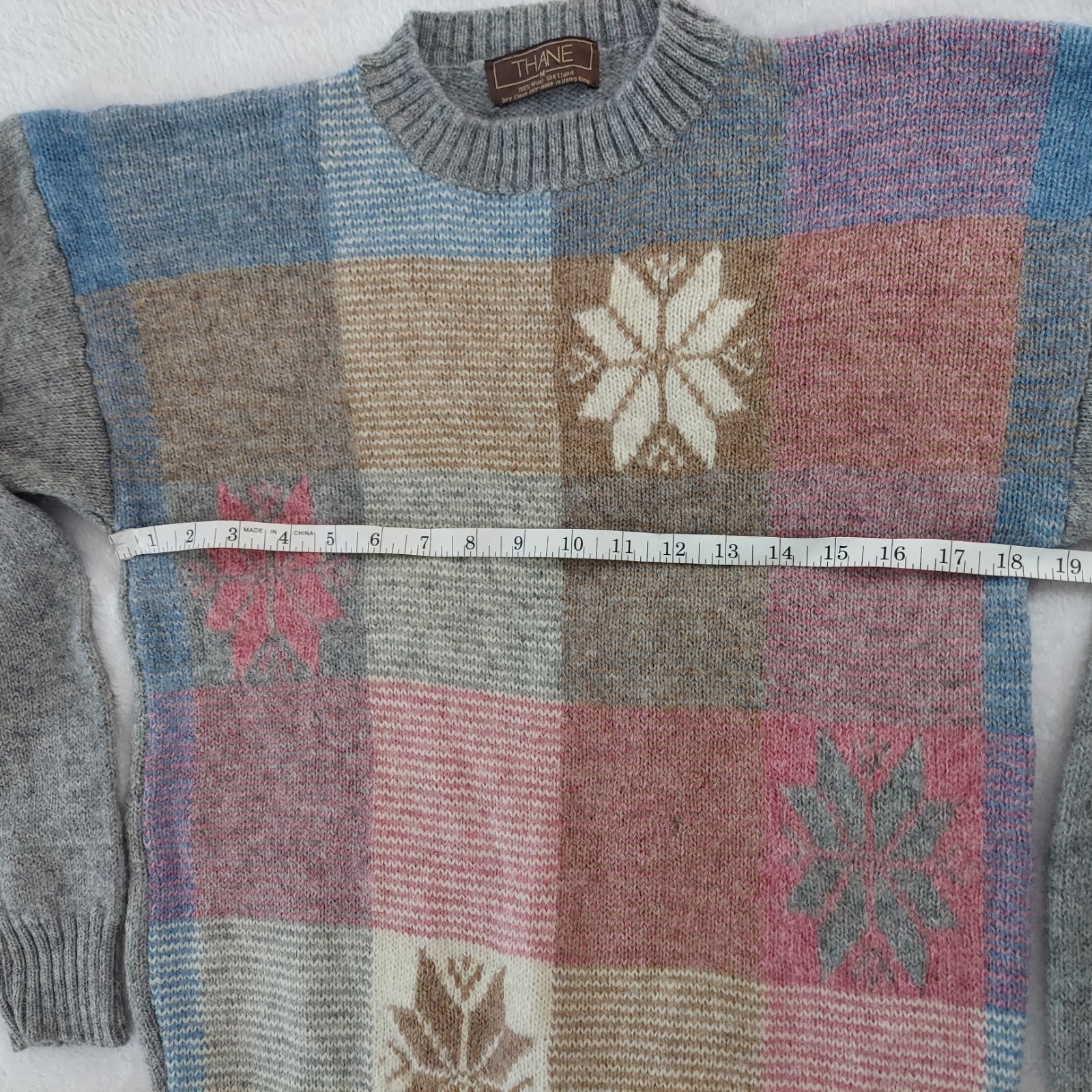 Vintage 1990s Thane Snow Flake Color Block Wool Sweater, S/M