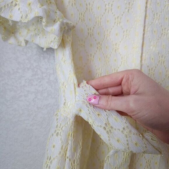 VINTAGE 70’s union made butter yellow white eyelet floral maxi dress size 5