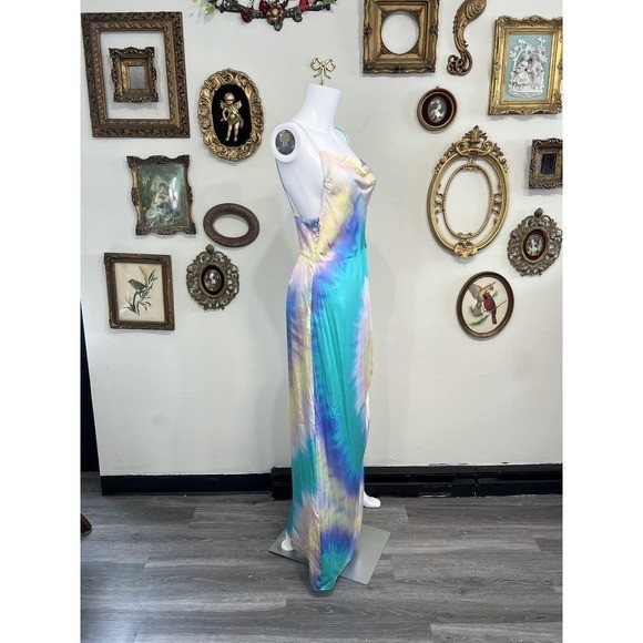 Retrofete Tie-Dye Cowl Neck Marelene Silk Slip Maxi Dress Size L