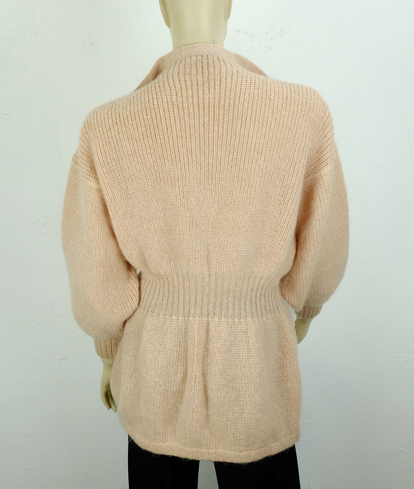 vintage rodier france cardigan mohair size M dusky pink large collar
