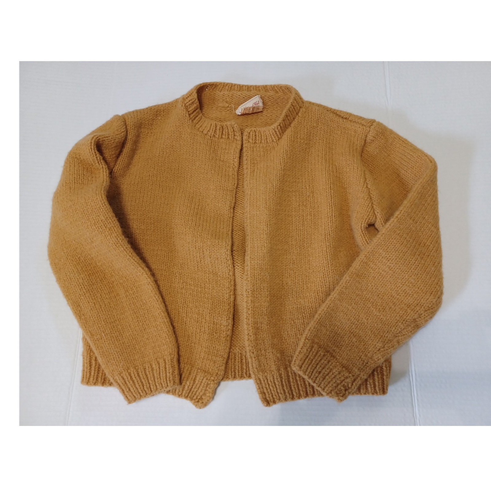Hand Knit by Ruth Barker Vintage Mustard Yellow Cardigan 18″ Chest