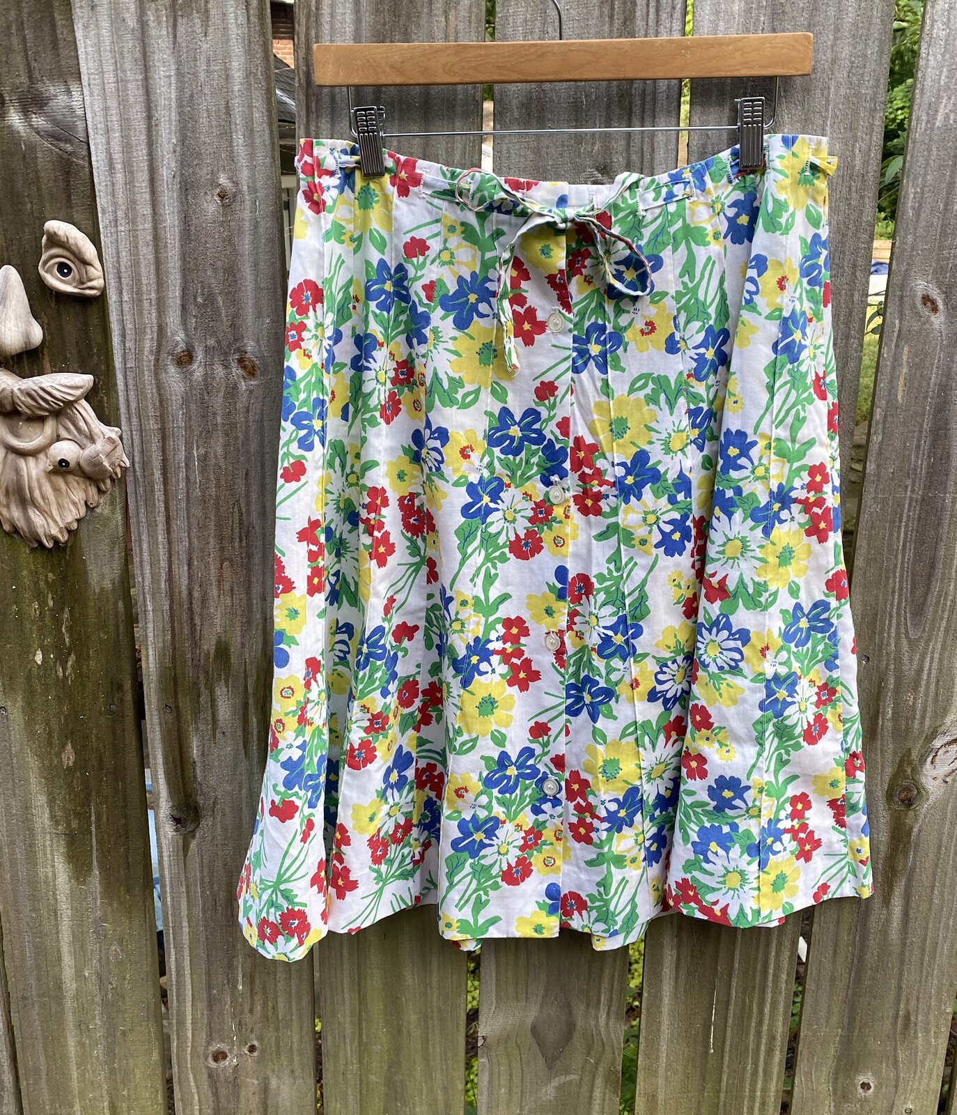 Vintage 70s A Line Floral Flare Belted Skirt Boho Cottagecore Medium 8/10