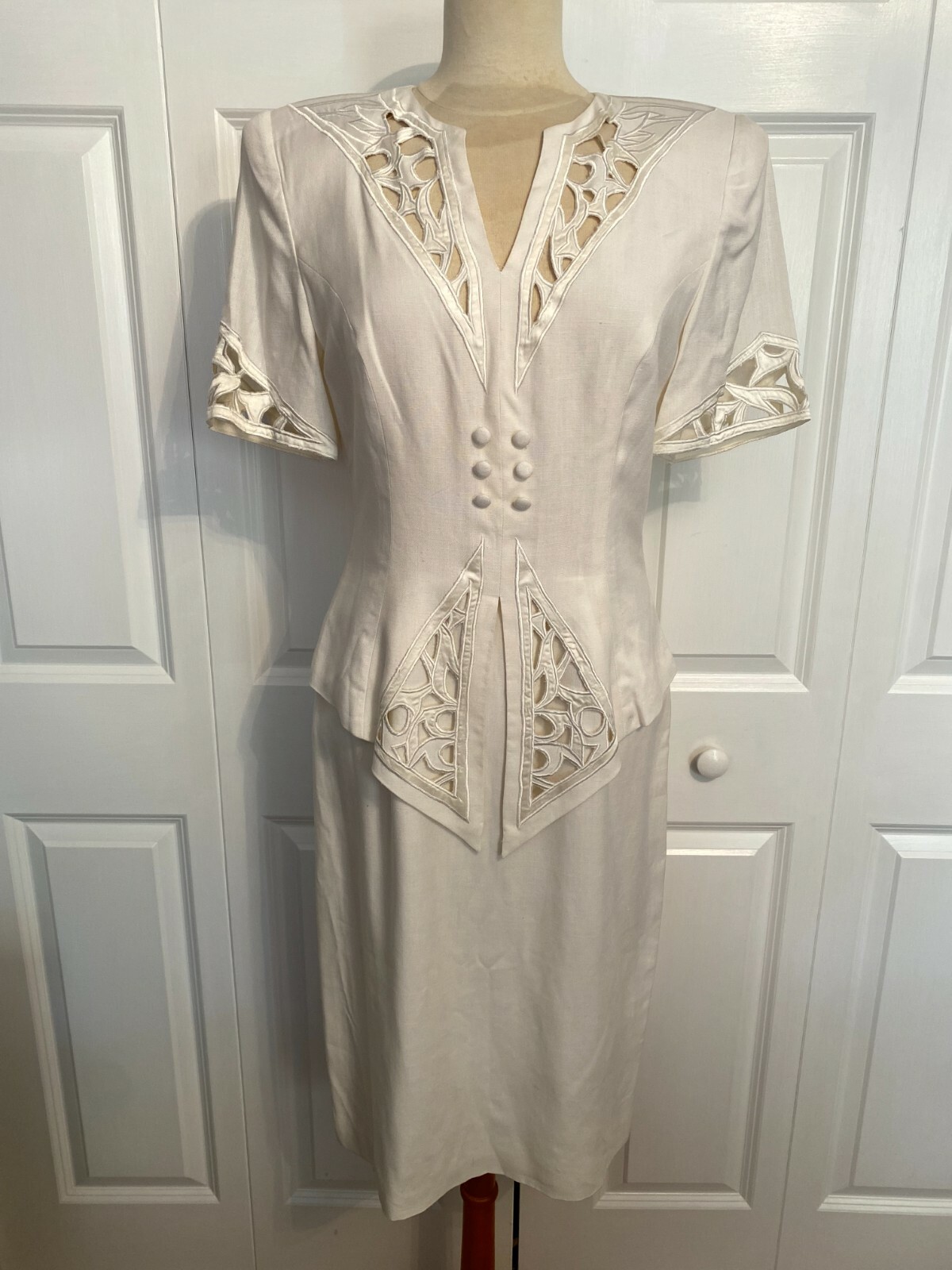 Pia Rucci vtg 1980s Dynasty-style white dress Sz 10 cutouts party or wedding