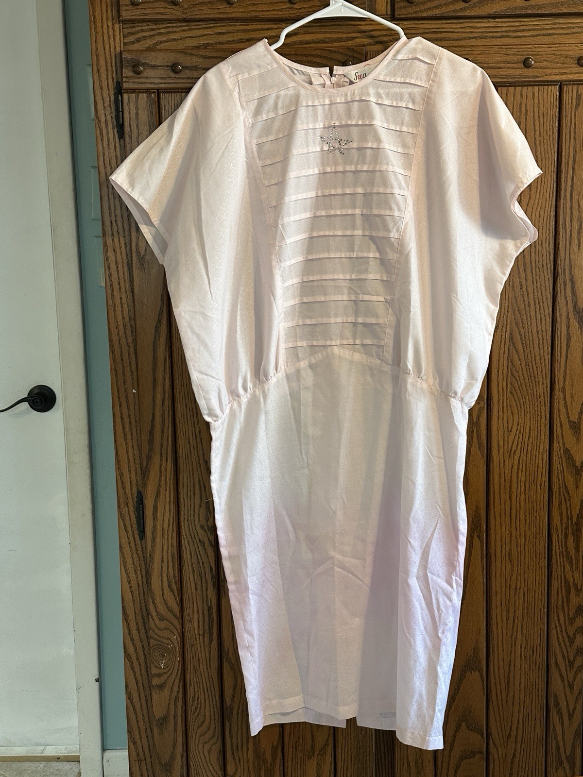 Vintage Sua Original Light Pink Drop Waist Dress Rhinestone Star 44″ Length