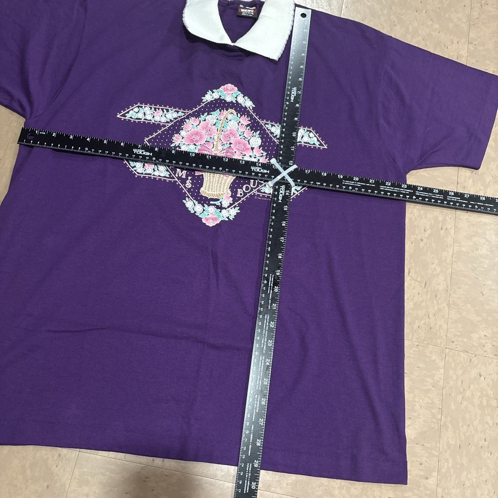 Vintage 1995 Endless Designs 'Mom’s Bouquet’ Floral Collared Purple T-Shirt XL