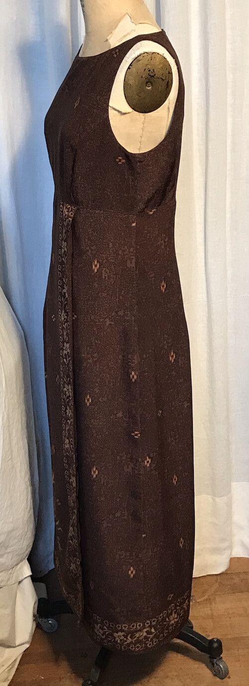 Vintage Kay Unger Brown Print SilkSleeveless Long Dress Sz 10 pre-owned