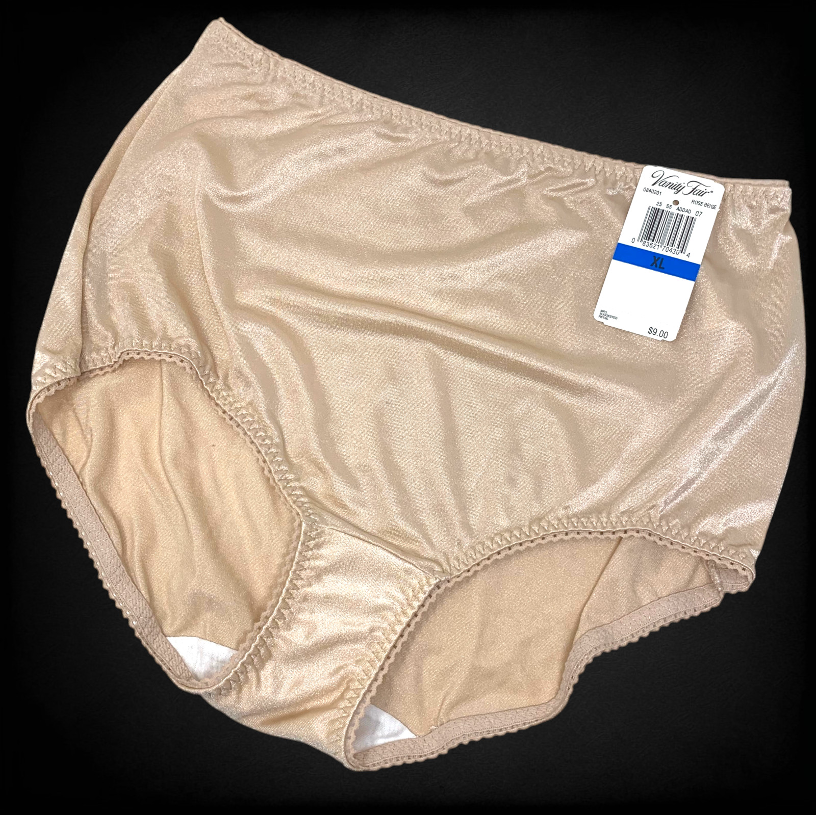 NWT Vintage Vanity Fair Panties Nylon Satin Sz XL Inside Tag Rose Beige