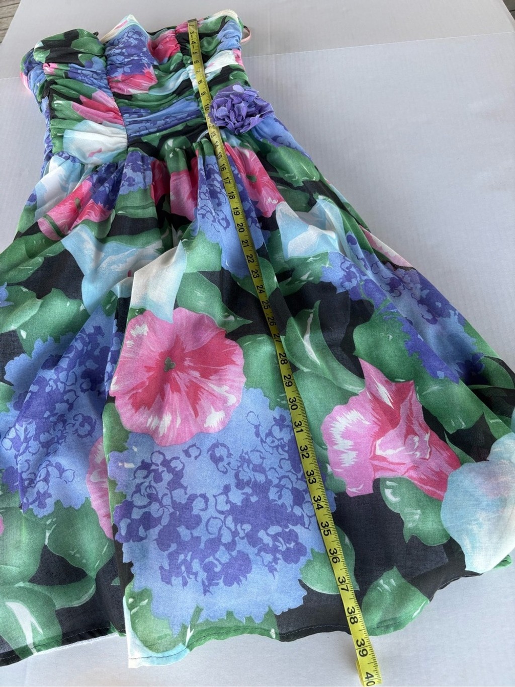 Vintage 80s Floral Chiffon Dress Open Back Fit Flare Party Prom 6 Small