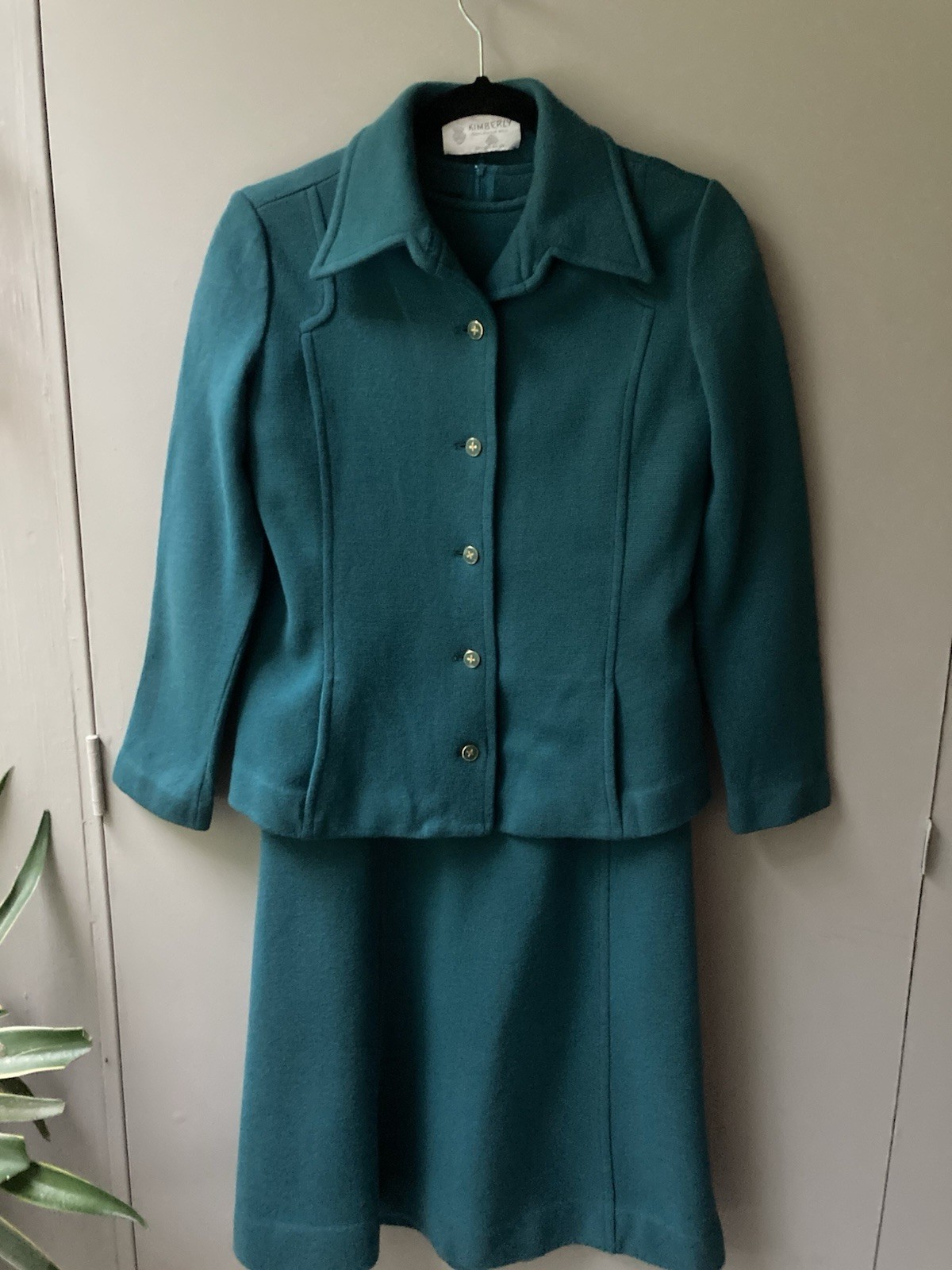 Vintage Classic Kimberly 1960s Sweater Dress & Cardigan Teal Blue Origin Buttons