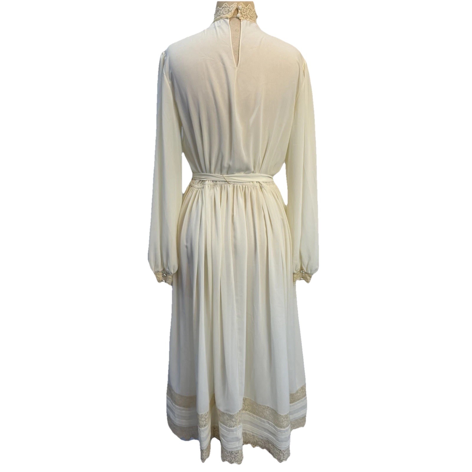 Vintage 70s Bonnie Strauss Dress Medium Lace Sheer Victorian Cottage Prairie 80s