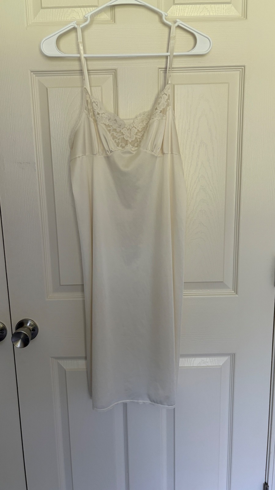 Vintage White Nylon Lace Trim Slip Dress Cottagecore Bridal Size Large