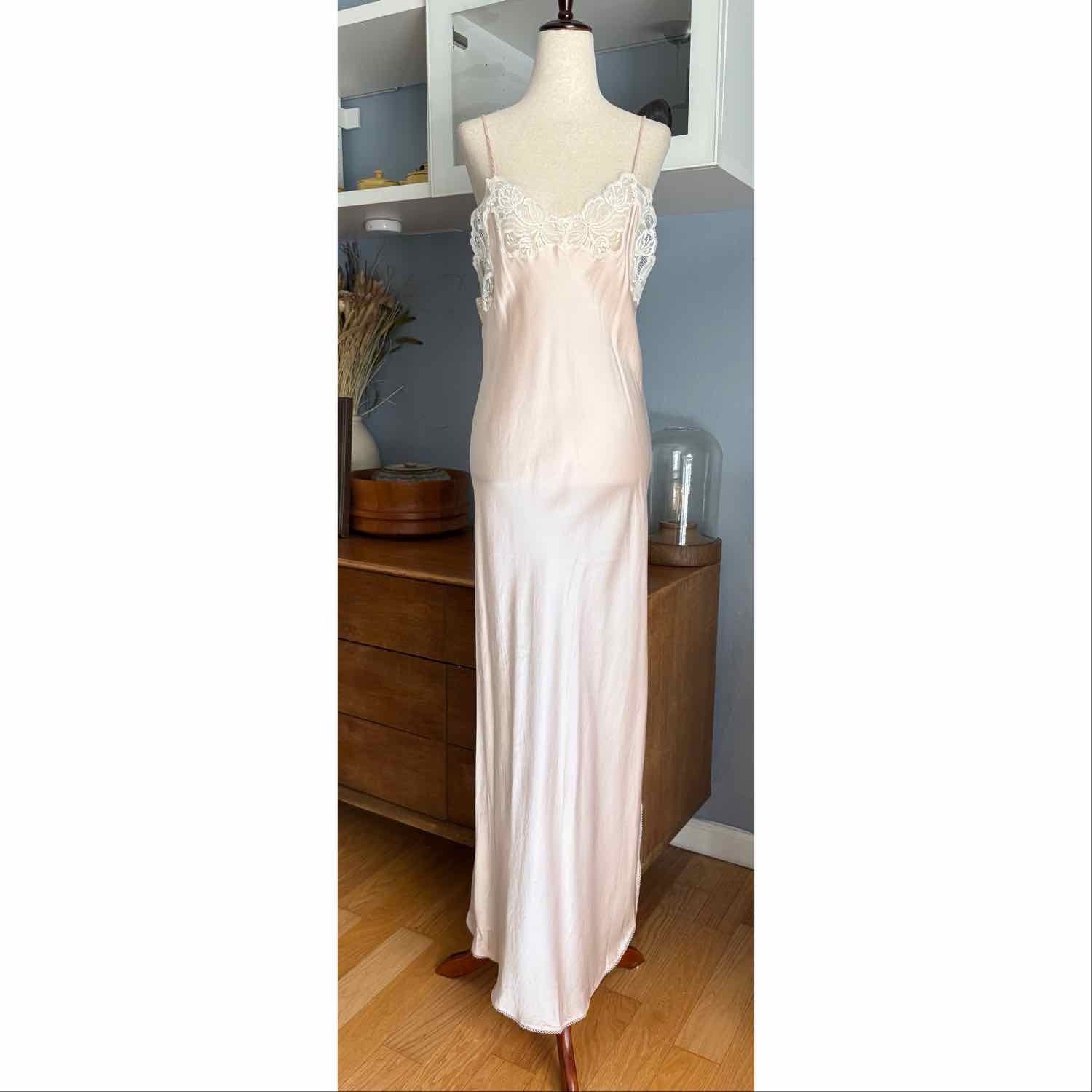 Lasoie Vintage 100% Silk Lace Trim Maxi Slip Dress Pink Whimsy 80’s 90’s Sz M/L