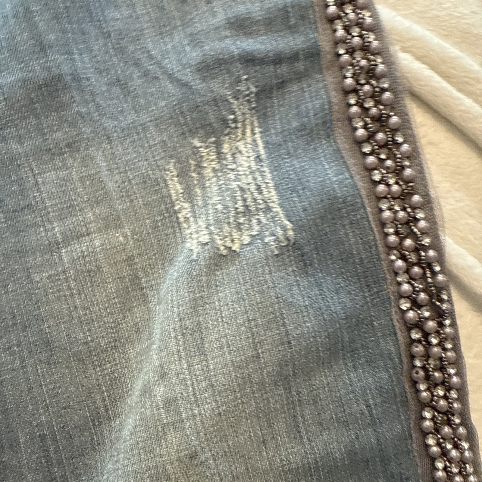 Vintage Baby Phat Capri Pants Distressed Silver Pearls Rhinestones Cat Size 7