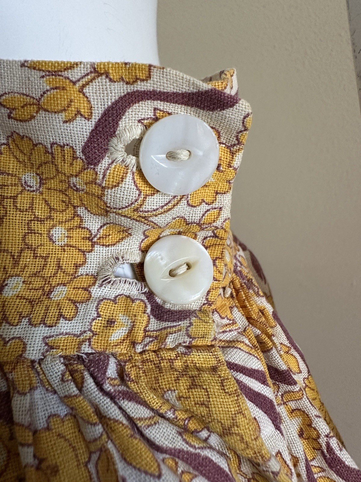 1930s 40s Feed Sack Skirt 28” Waist Yellow Floral Bows Fabric Cotton Prairie VTG