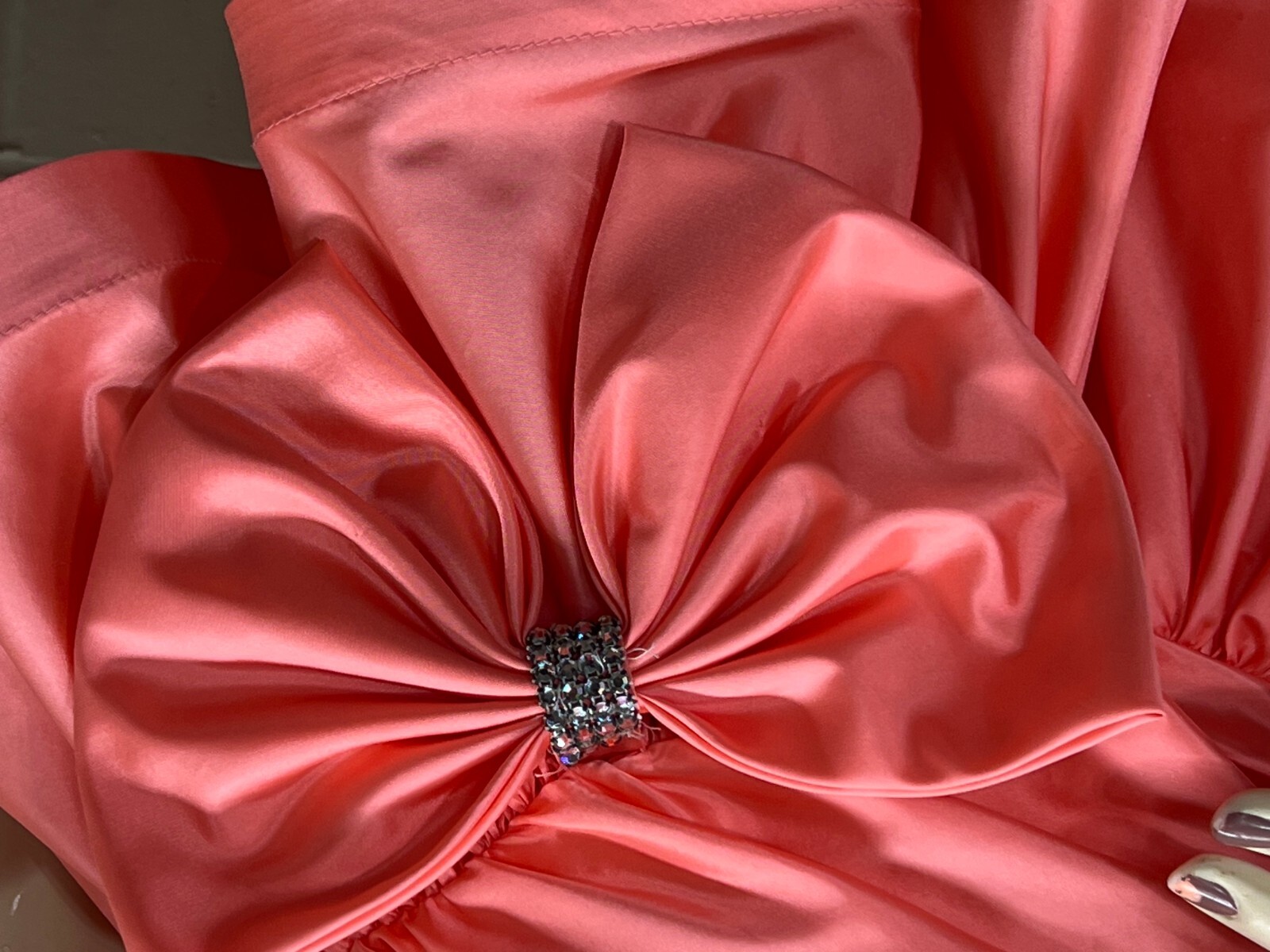 Vtg 80s Sz 4 Coral Party/Prom Mini Dress Karen Lucas Niki USA Big Bow Peplum