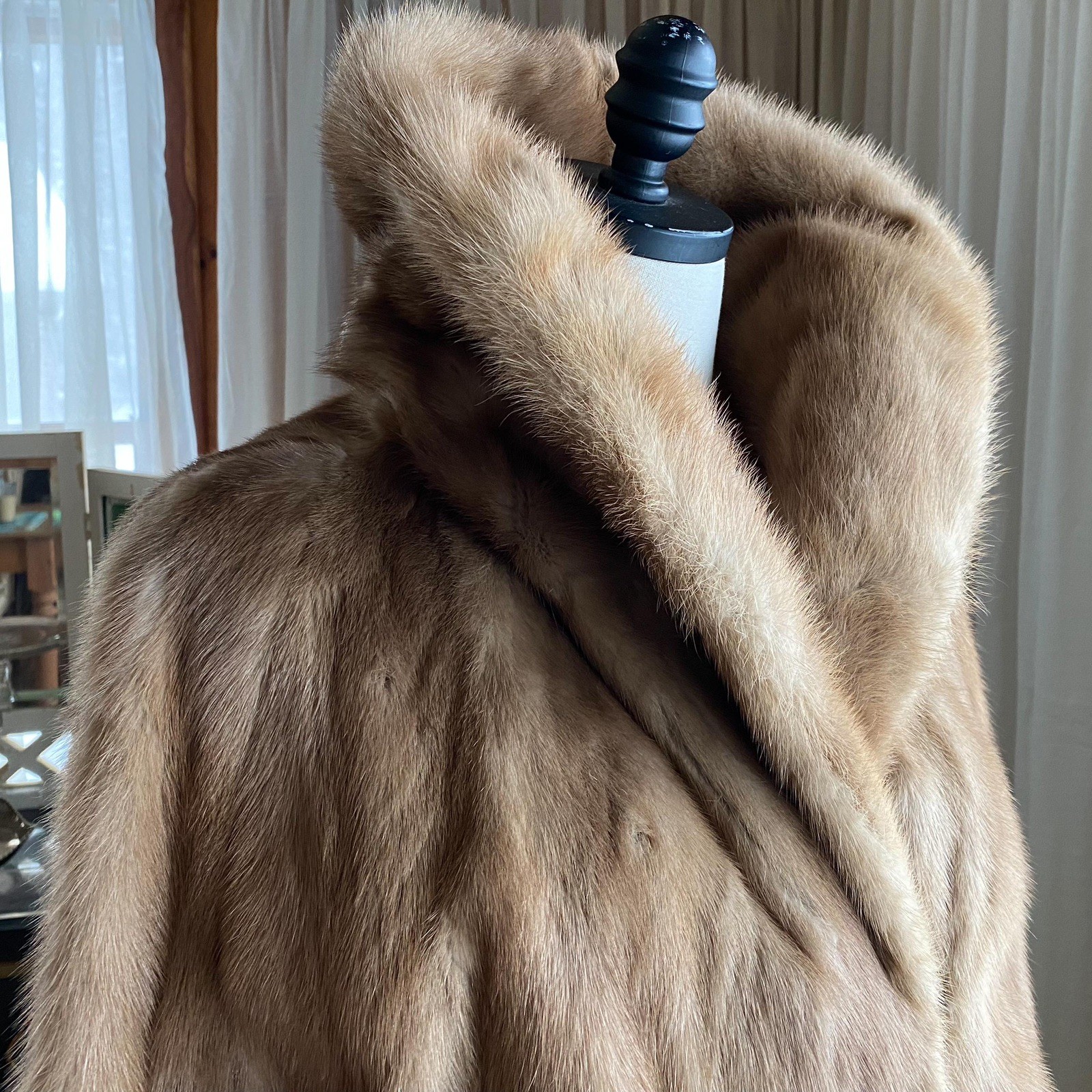 Vintage 60s mink coat midi autumn haze light brown shawl collar 46” bust EUC