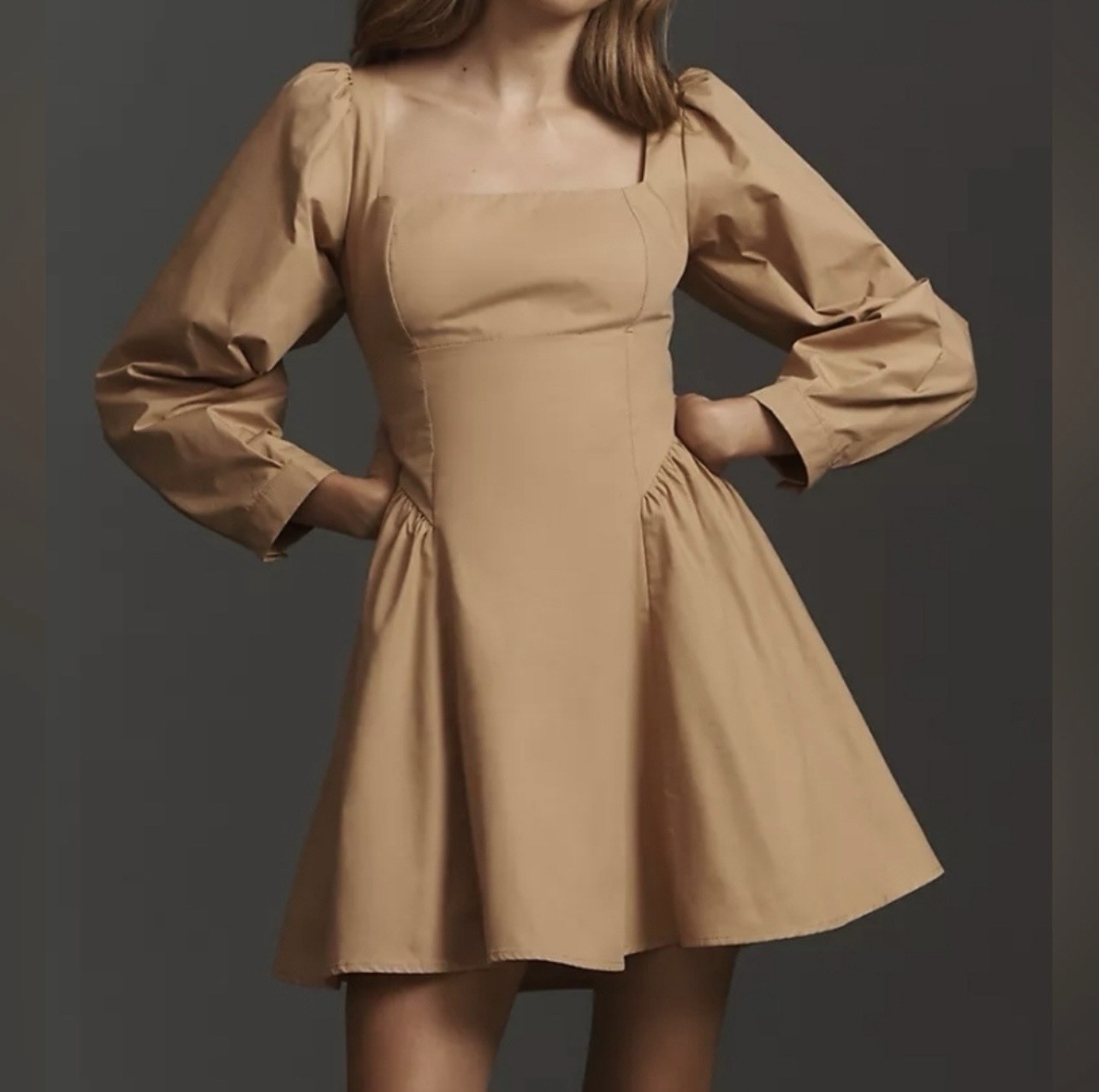 BY ANTHROPOLOGIE LONG-SLEEVE SQUARE-NECK POPLIN MINI DRESS Size XL