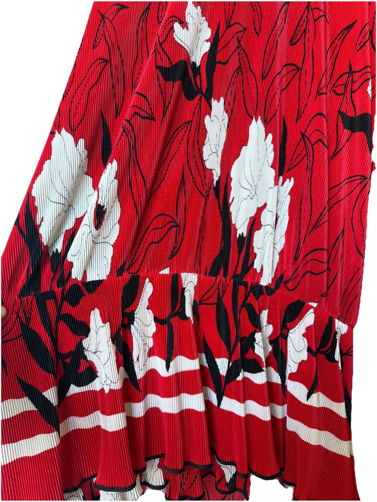 Vintage 80s Virginie Paris Red Floral Pleated Drop Waist Dress (Made In France)