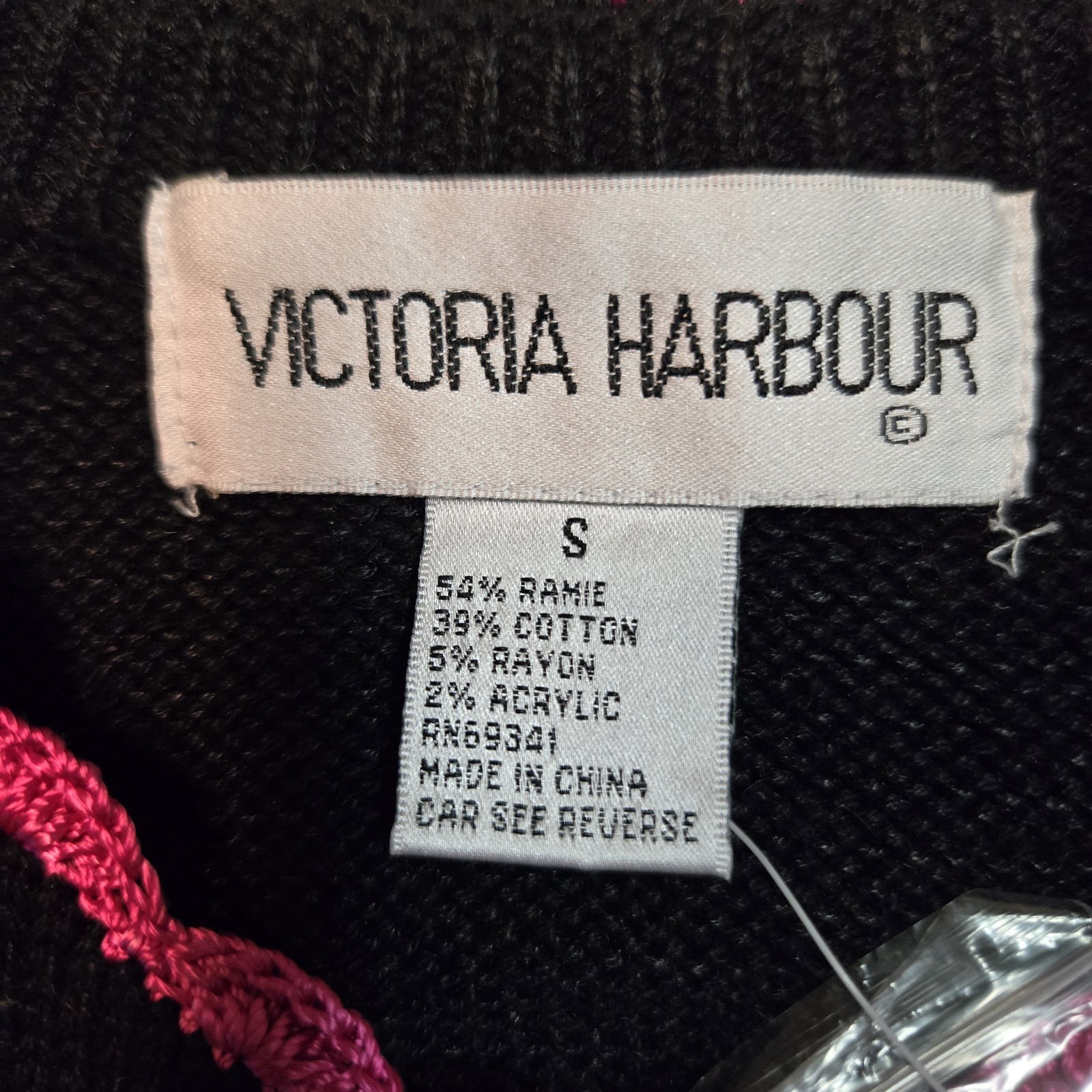 Victoria Harbour Size S Cardigan Sweater Black Pink Flamingo Beaded NEW