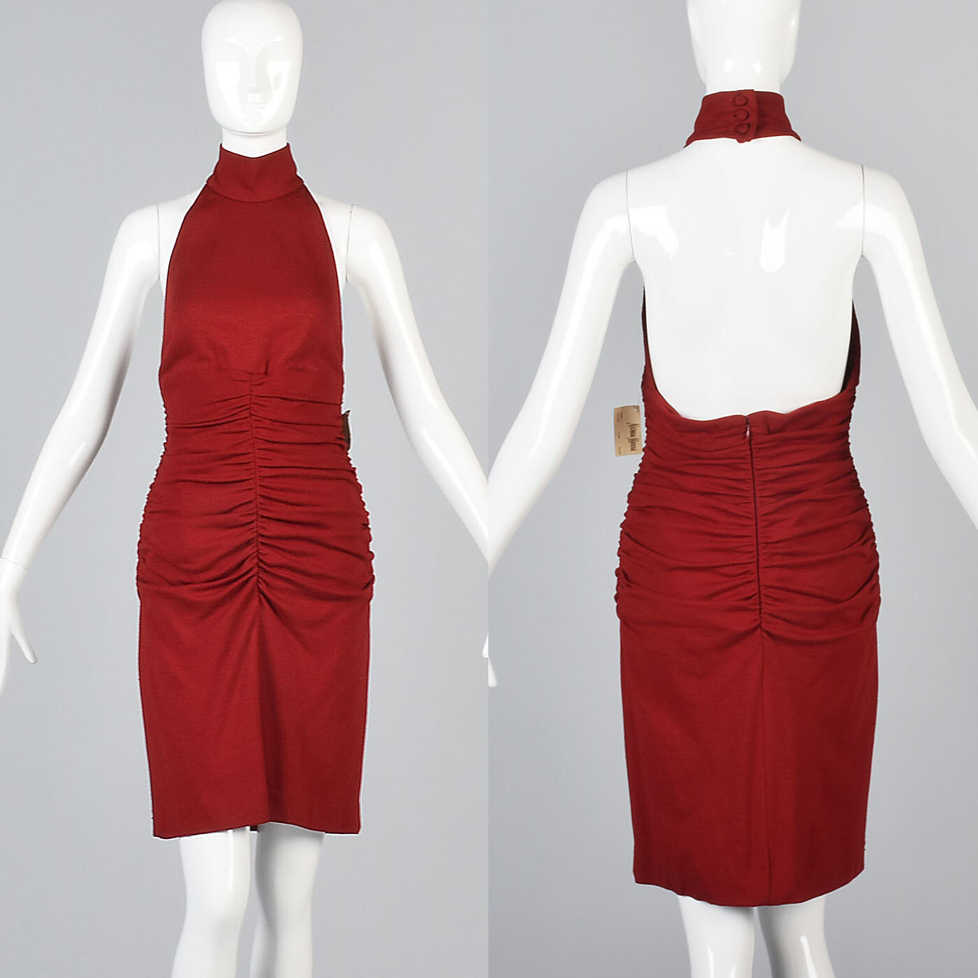 M 1980s 80s NOS Anne Klein Red Halter BodyCon Mini Dress Silk Cashmere Knit Sexy