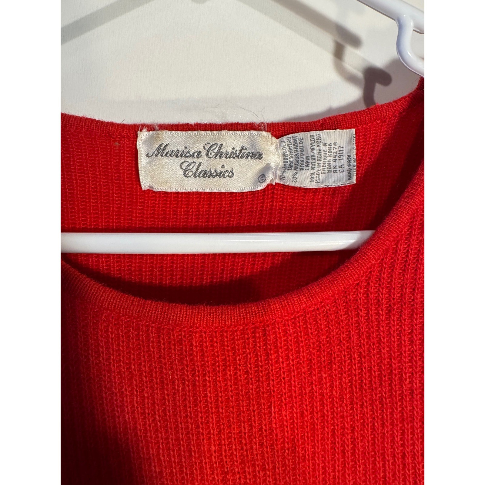 Marisa Christina Classics Vintage Red Beaded Sequin Crest Angora Wool Sweater