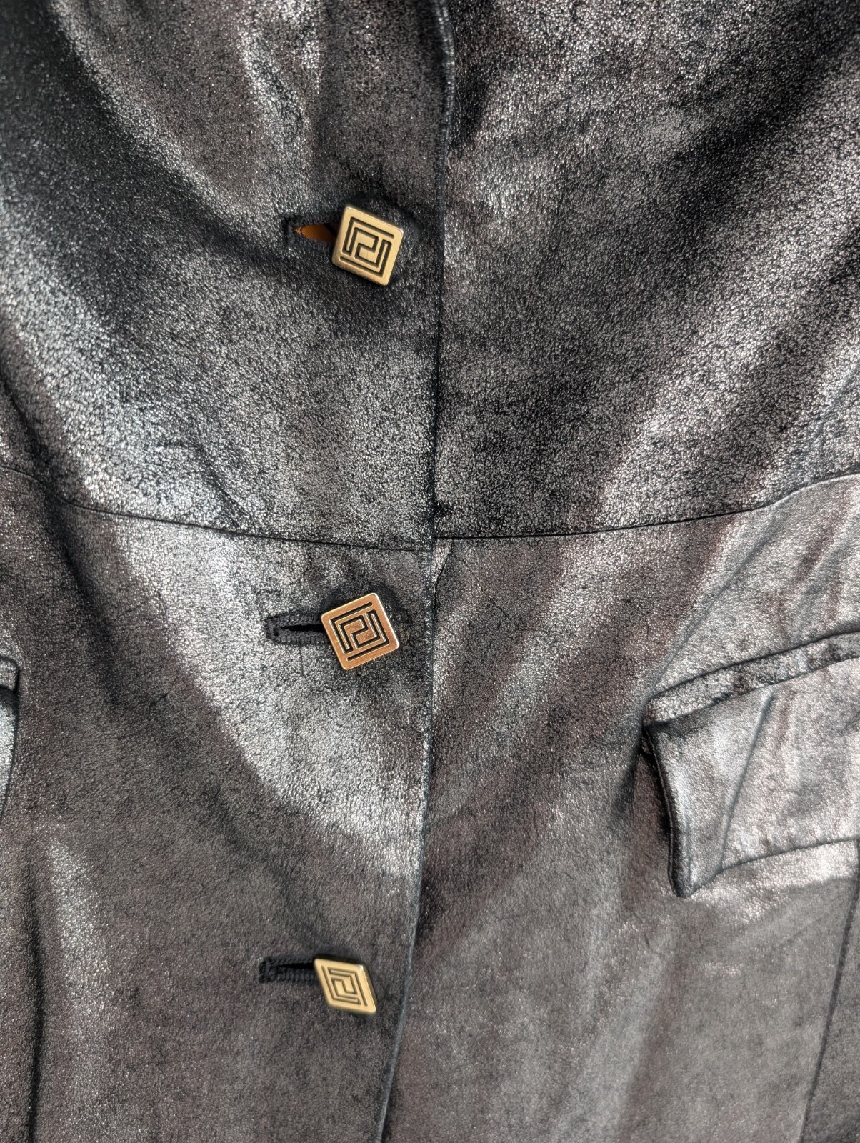 Versace Classic V2 Soft Shiny Leather Jacket Blazer Iridescent Metallic Gray M