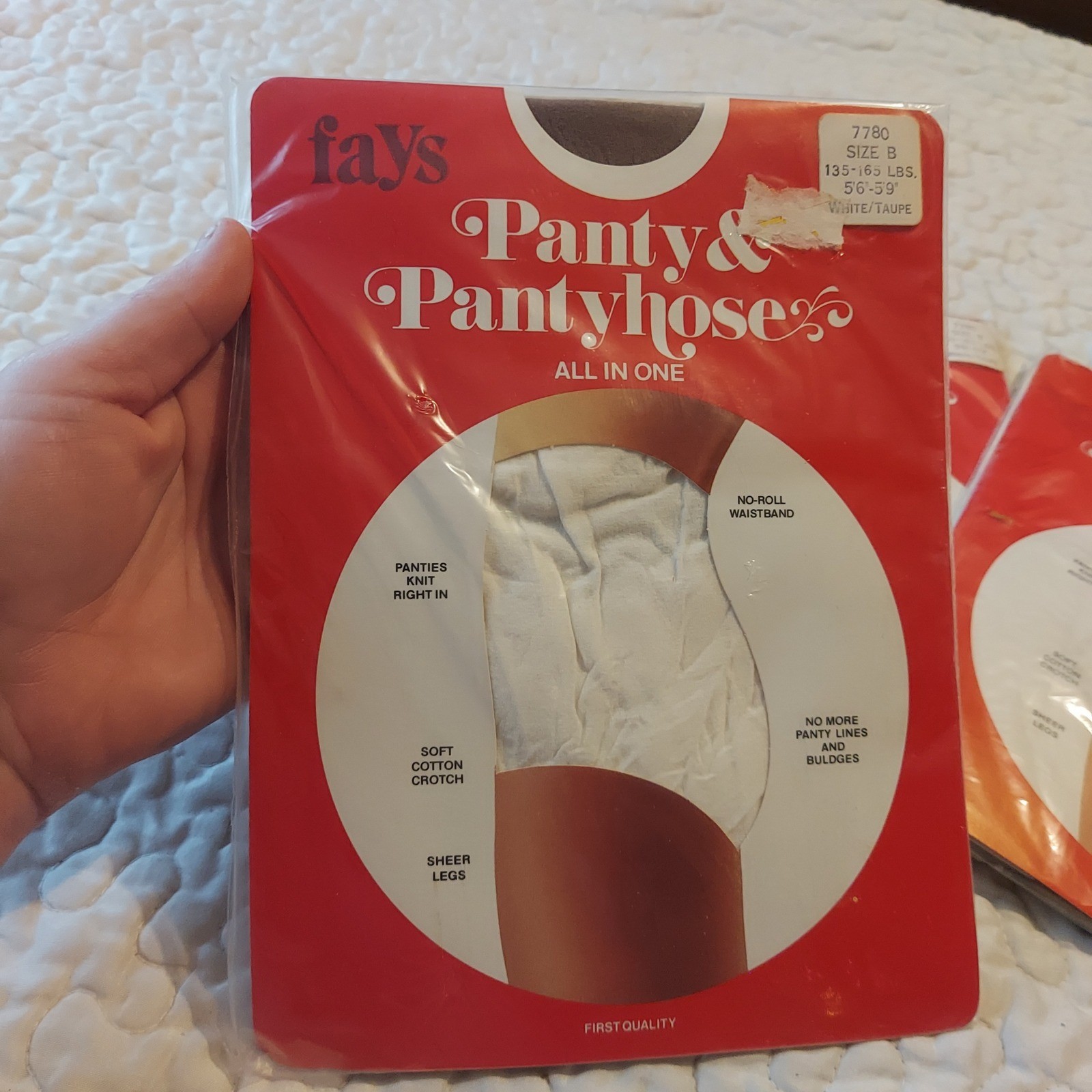 Vintage Fays Panty & Pantyhose All In One White Taupe Size B 3 Pack Deadstock