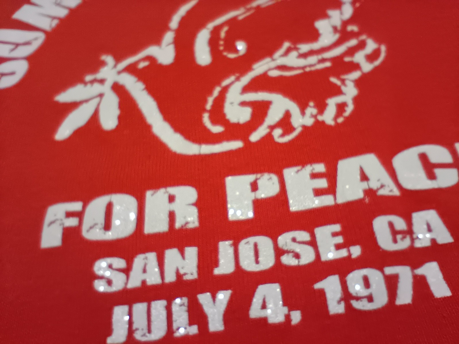 Vtg 70s SUMMER MUSIC FESTIVAL 1971 San Jose 4 Peace Glitter Orange T Shirt Top M