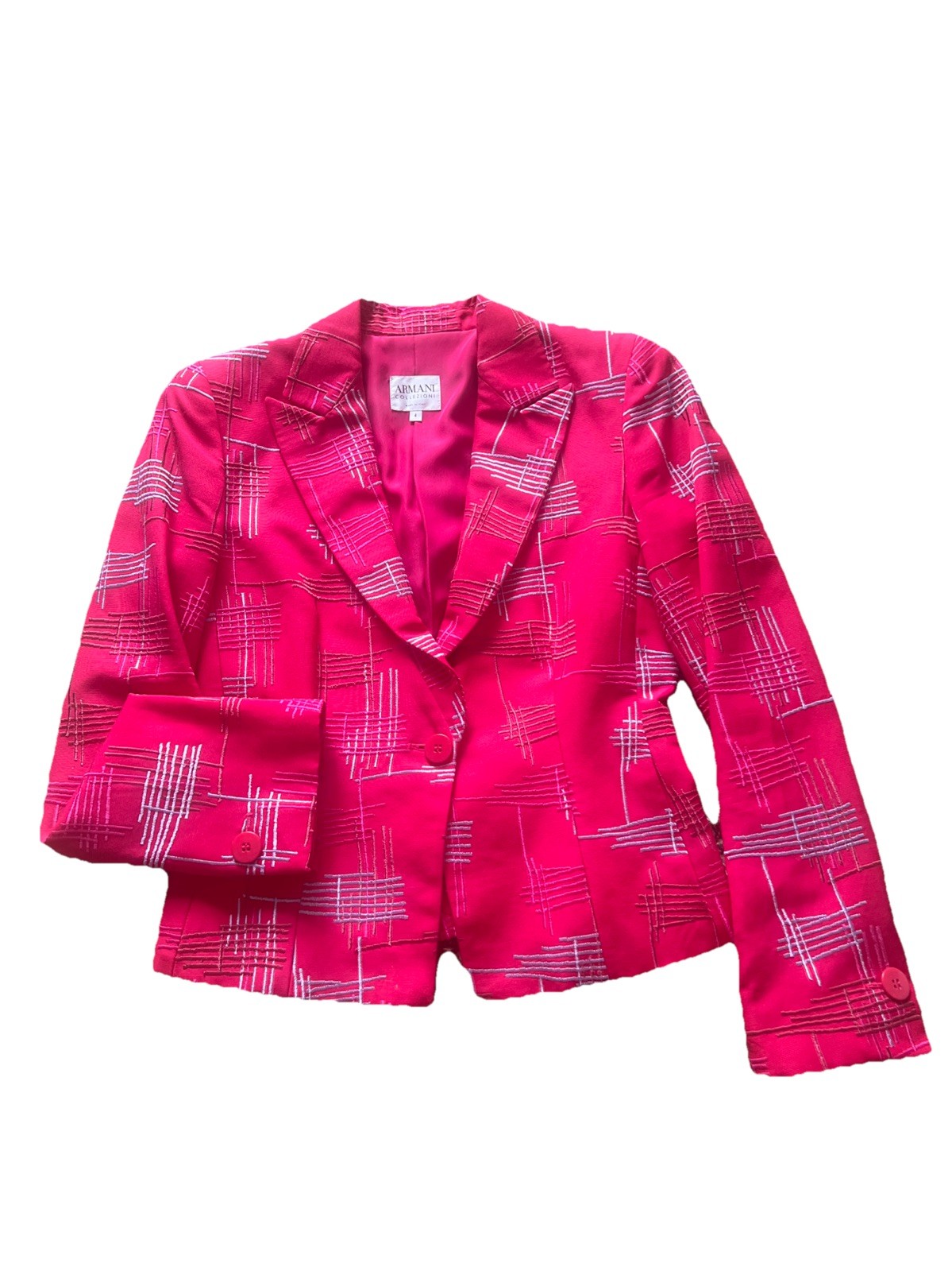 Armani Collezioni Italy Pink Embroidered Geometric Blazer Jacket Womens 4 Nice
