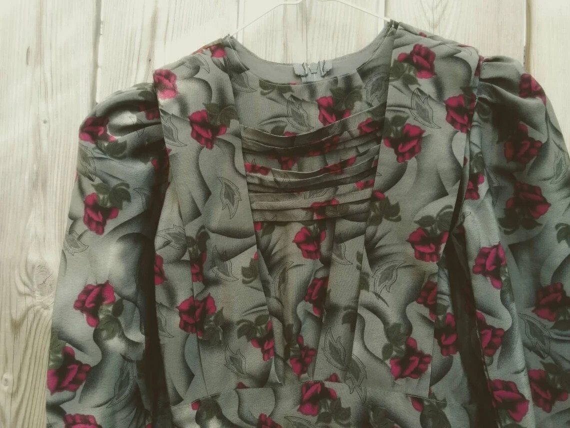 Amish Mennonite Dress Old Colony Girl Women XS 28″B 22″W Gray Pink Purple Rose