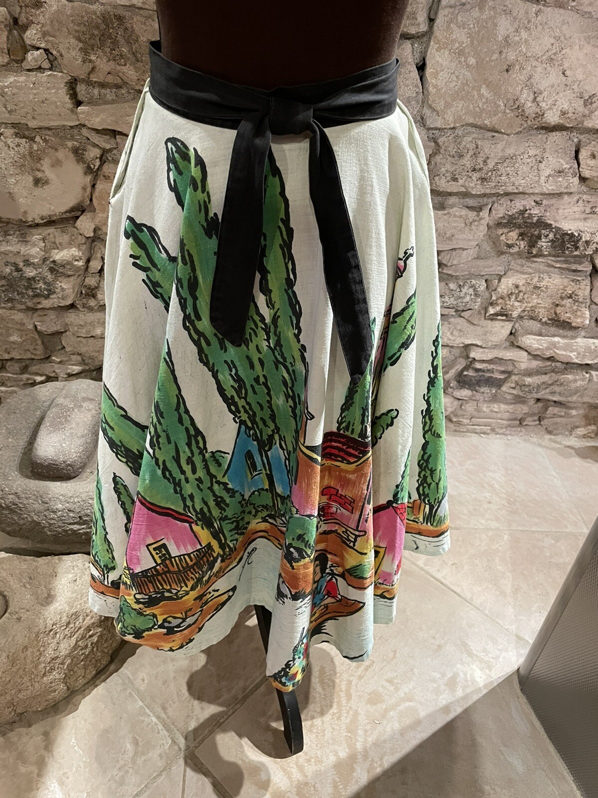 1950s Xochimilco Mexican Painted Circle Skirt Size S