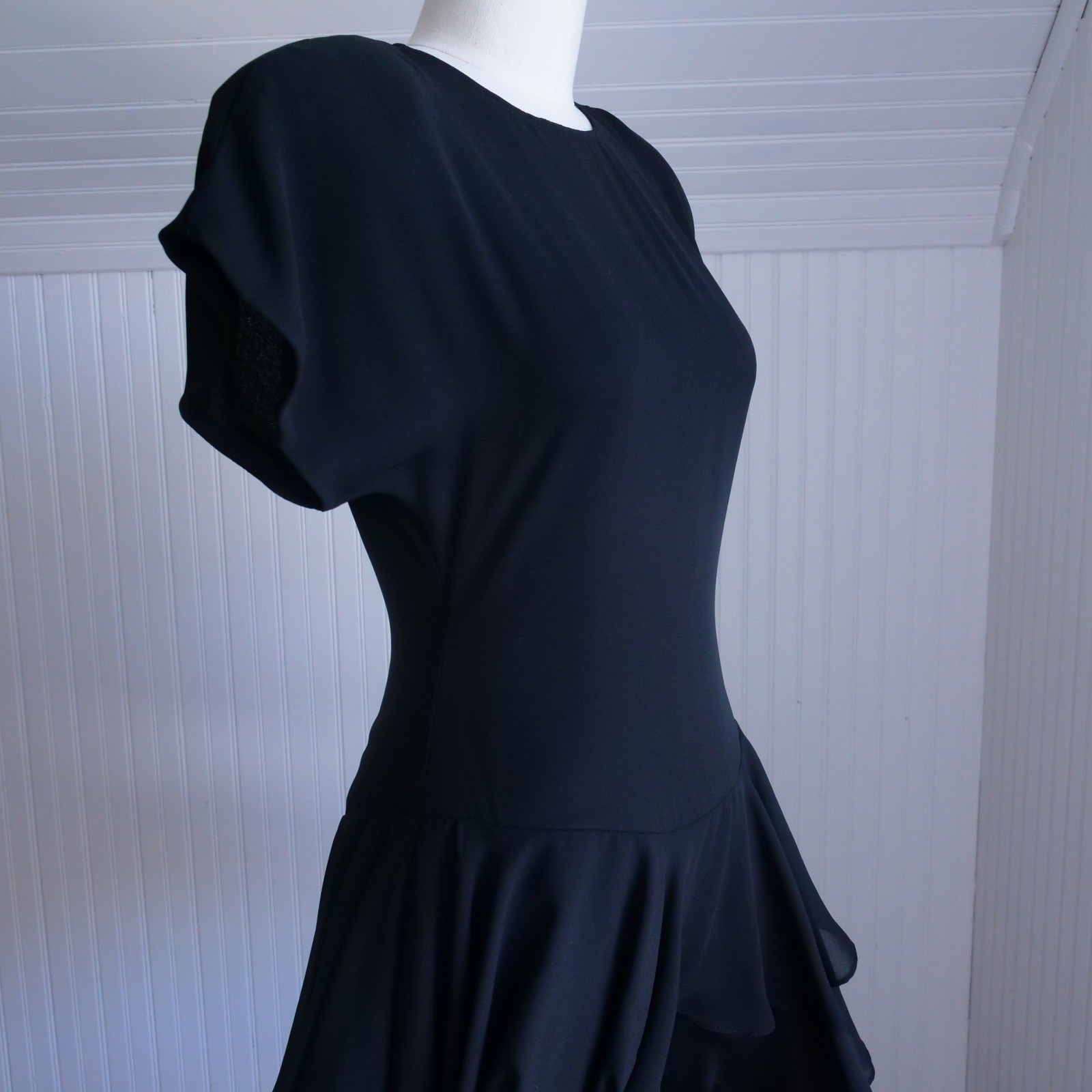 Great vintage 1990s Samantha Black dropped waist ruffle skirt black party dress
