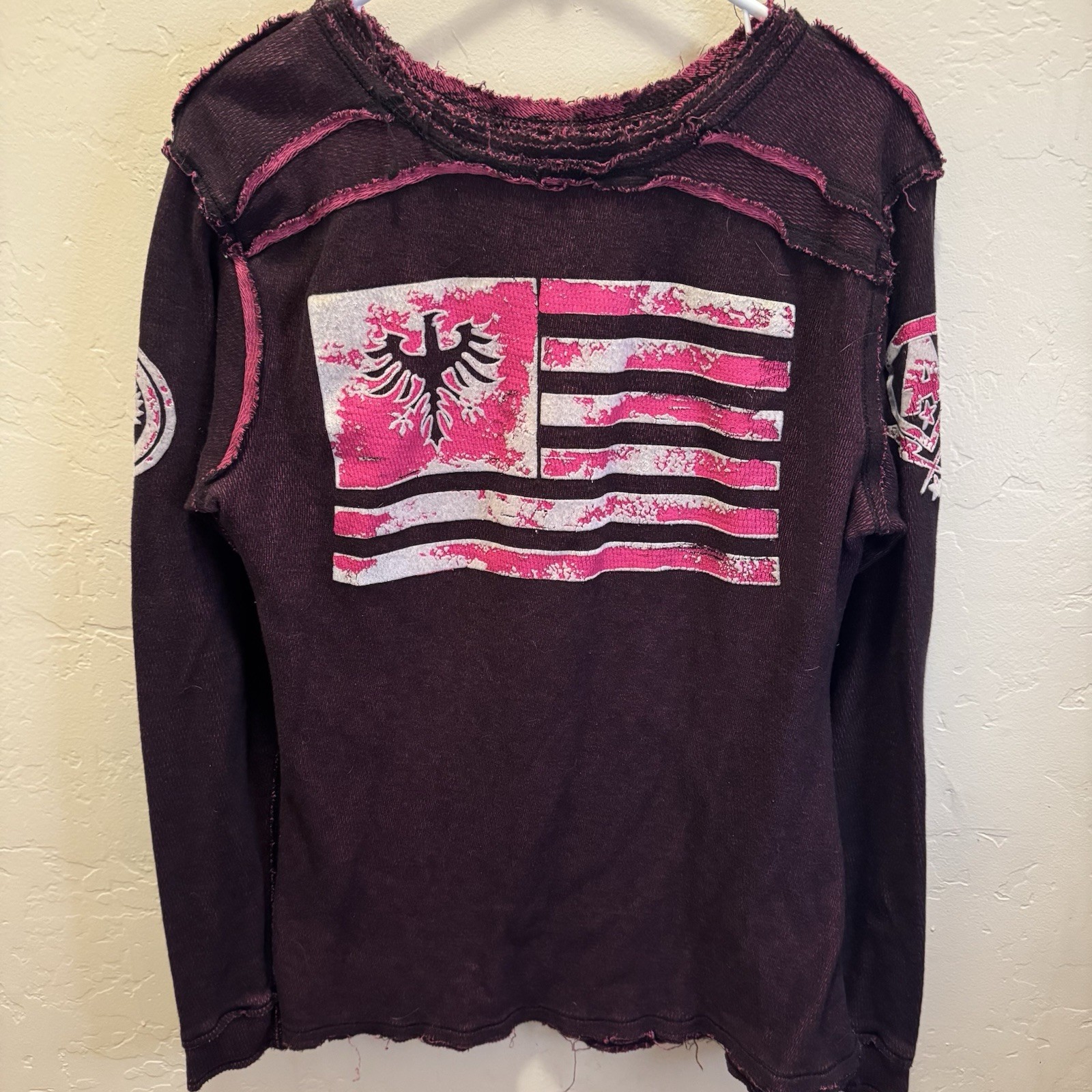 Affliction VTG Women Reversible Thermal Distressed Shirt Grunge Y2K M/L *READ*
