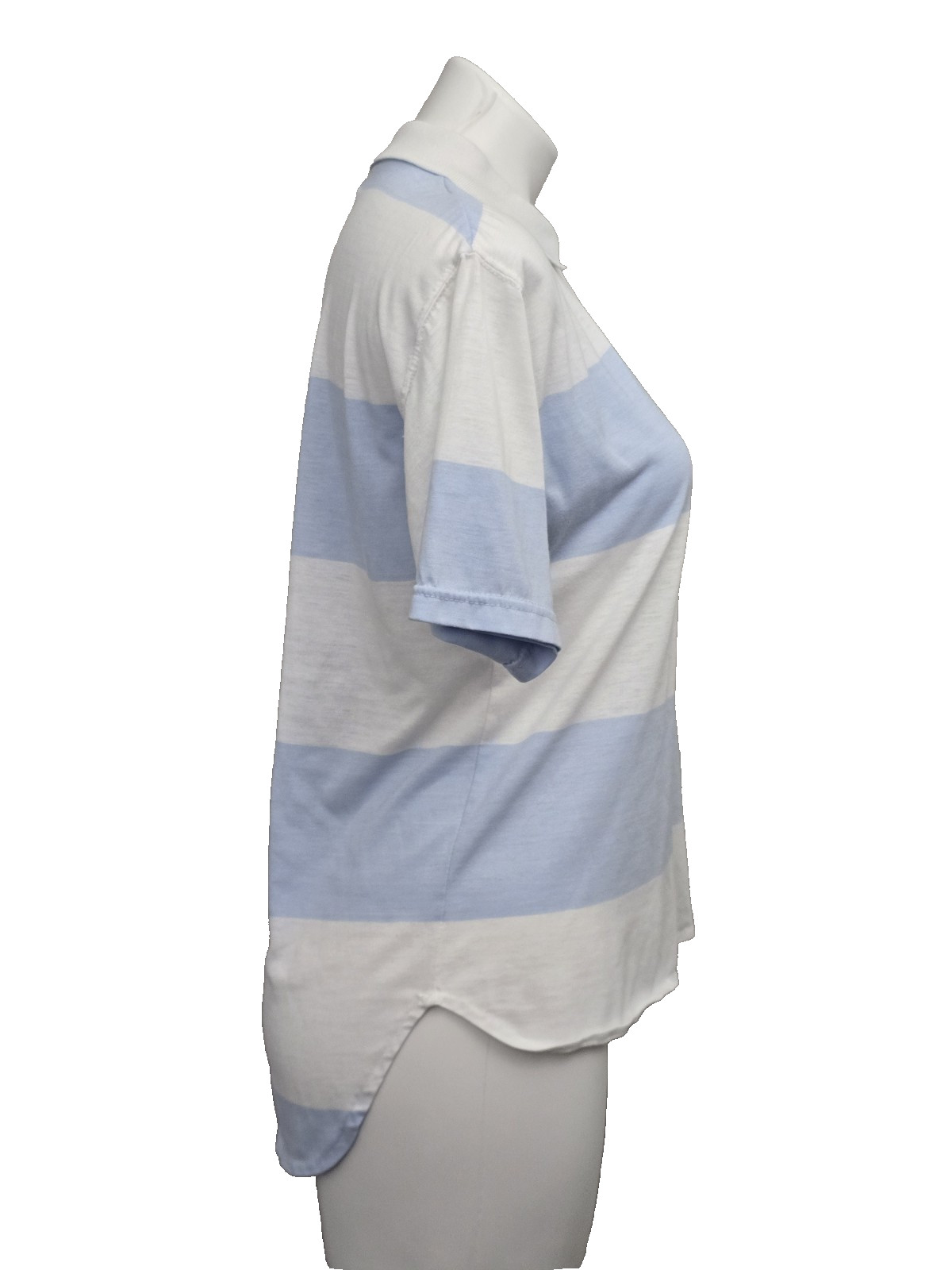 Vintage Energie Blue White Striped Polo Top High Low Hem Size L 80s Preppy