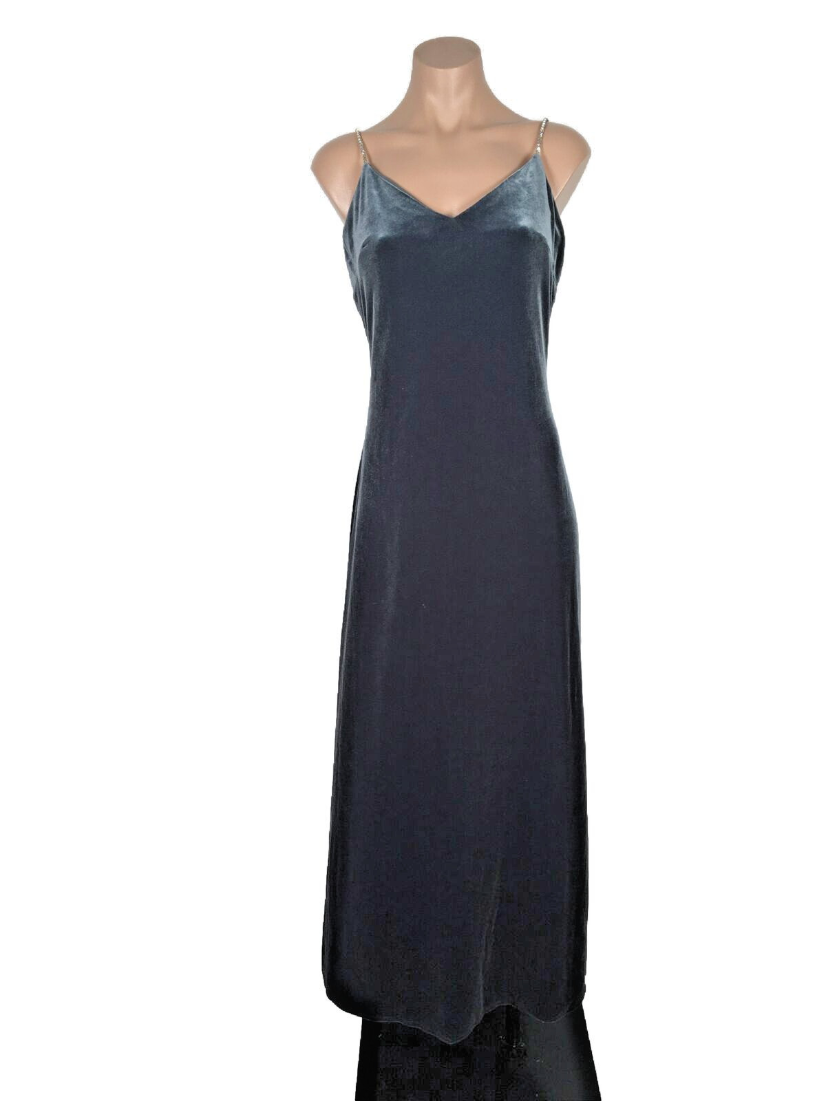 Dave Johnny Vtg 80s Gray Bling Velvet Slip Evening Low Back Party Prom Dress 6