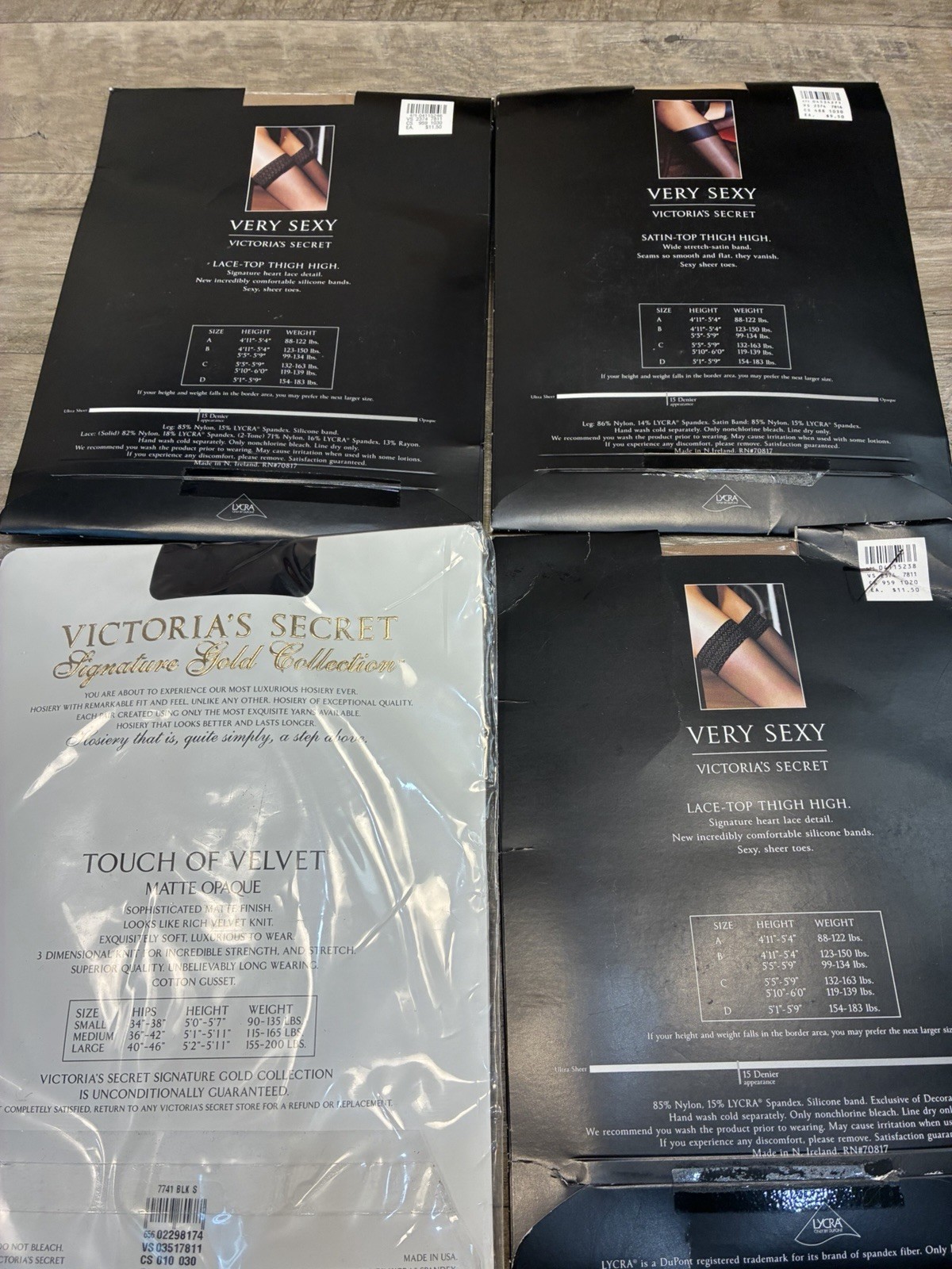 Victoria Secret 4 Lace Top Satin Nude Black Gold Collection Pantyhose SM Variety