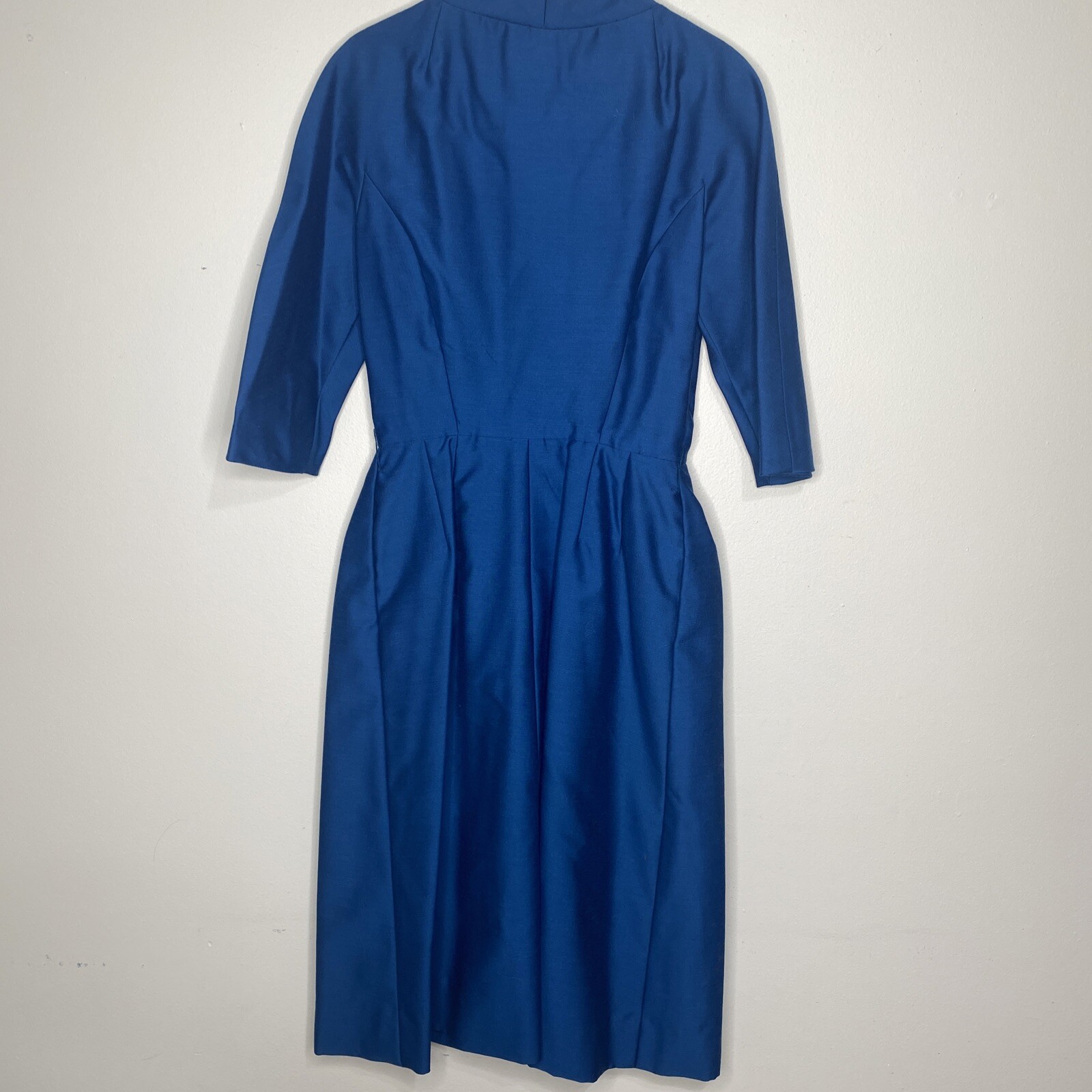 Vintage 1950’s Dress Sz 10 Crinoline Skirt Button Front Bow Teal Blue Midi