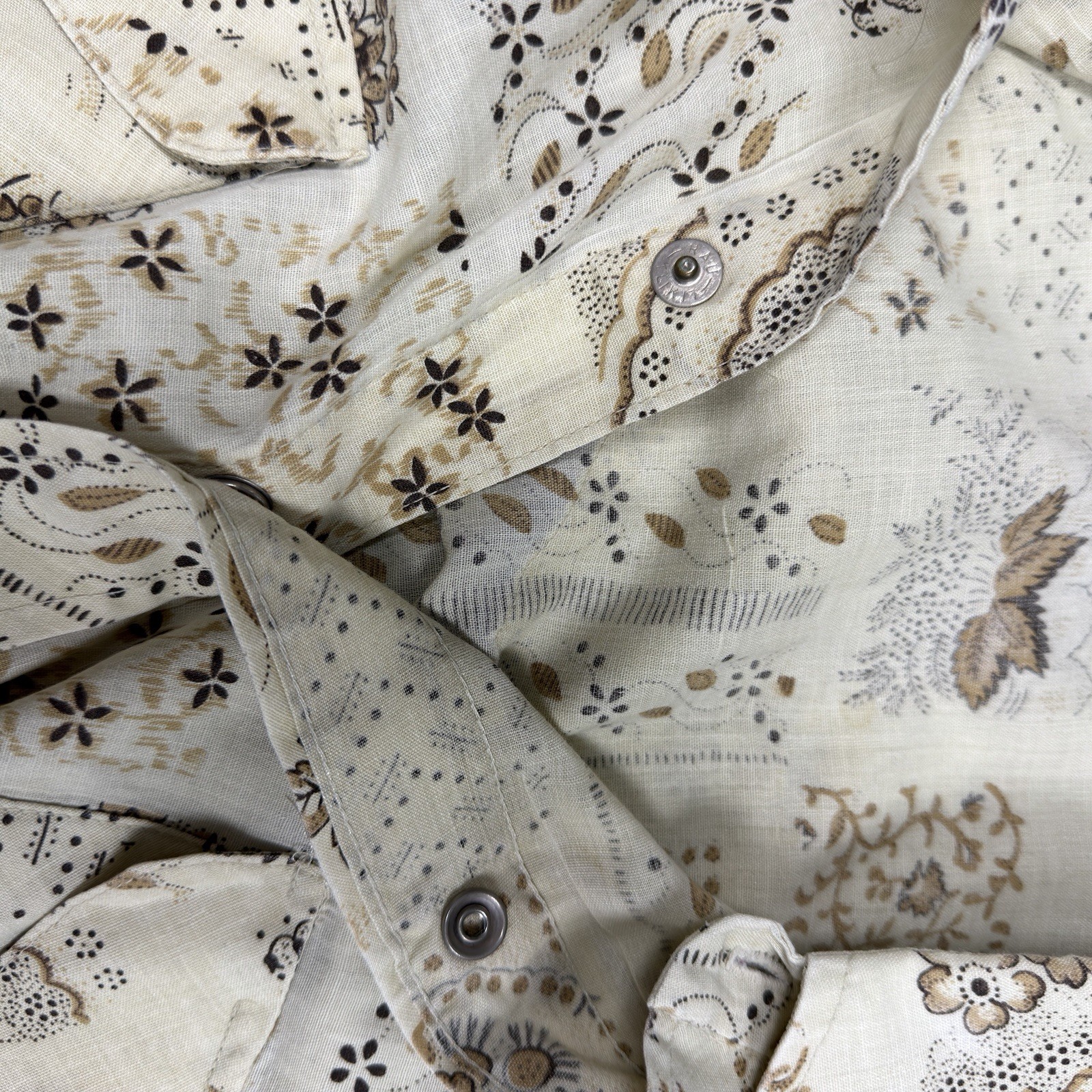 Vintage Sears Western Wear Pearl Snap Shirt Women’s L 16-16½ Beige Floral Paisly