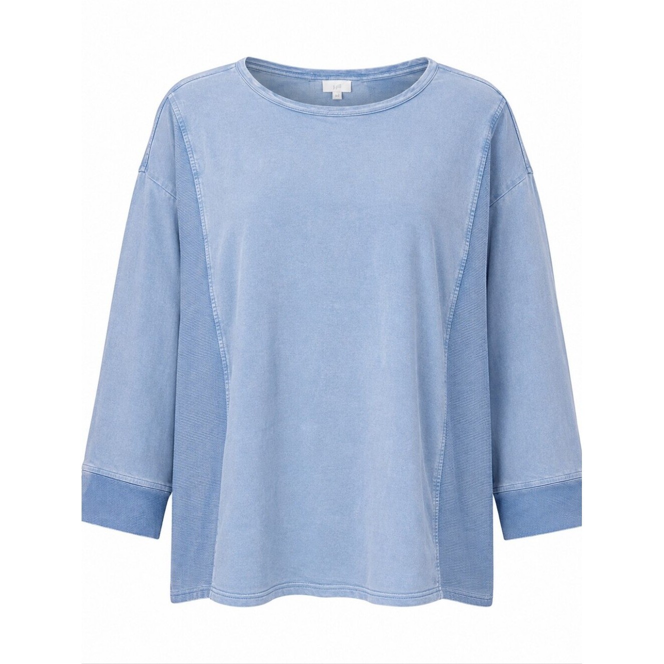 J.JILL | Blue Cotton Boxy Ribbed Panel Lightweight Pullover Sweatshirt Top | XL