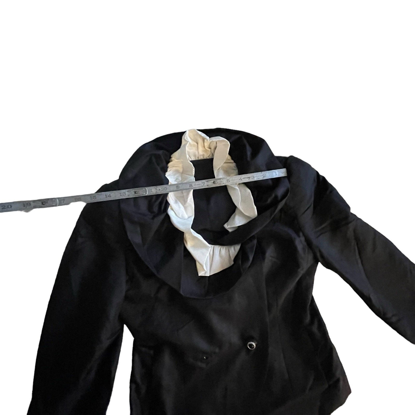 Silk Cocktail Skirt Suit Black & White Feminine Large Ruffle Collar 1990’s Y2K