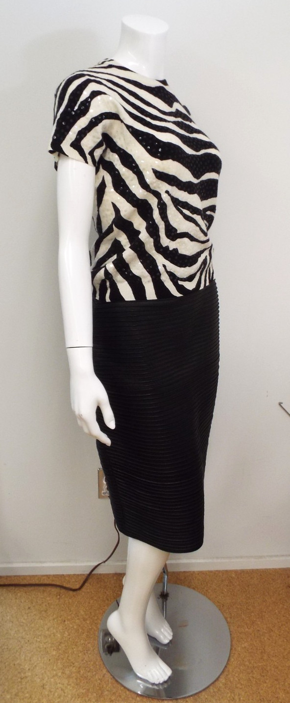 1990s Dolce & Gabbana Sequins Cashmere Zebra Sweater ITALY Size 44 Black & White