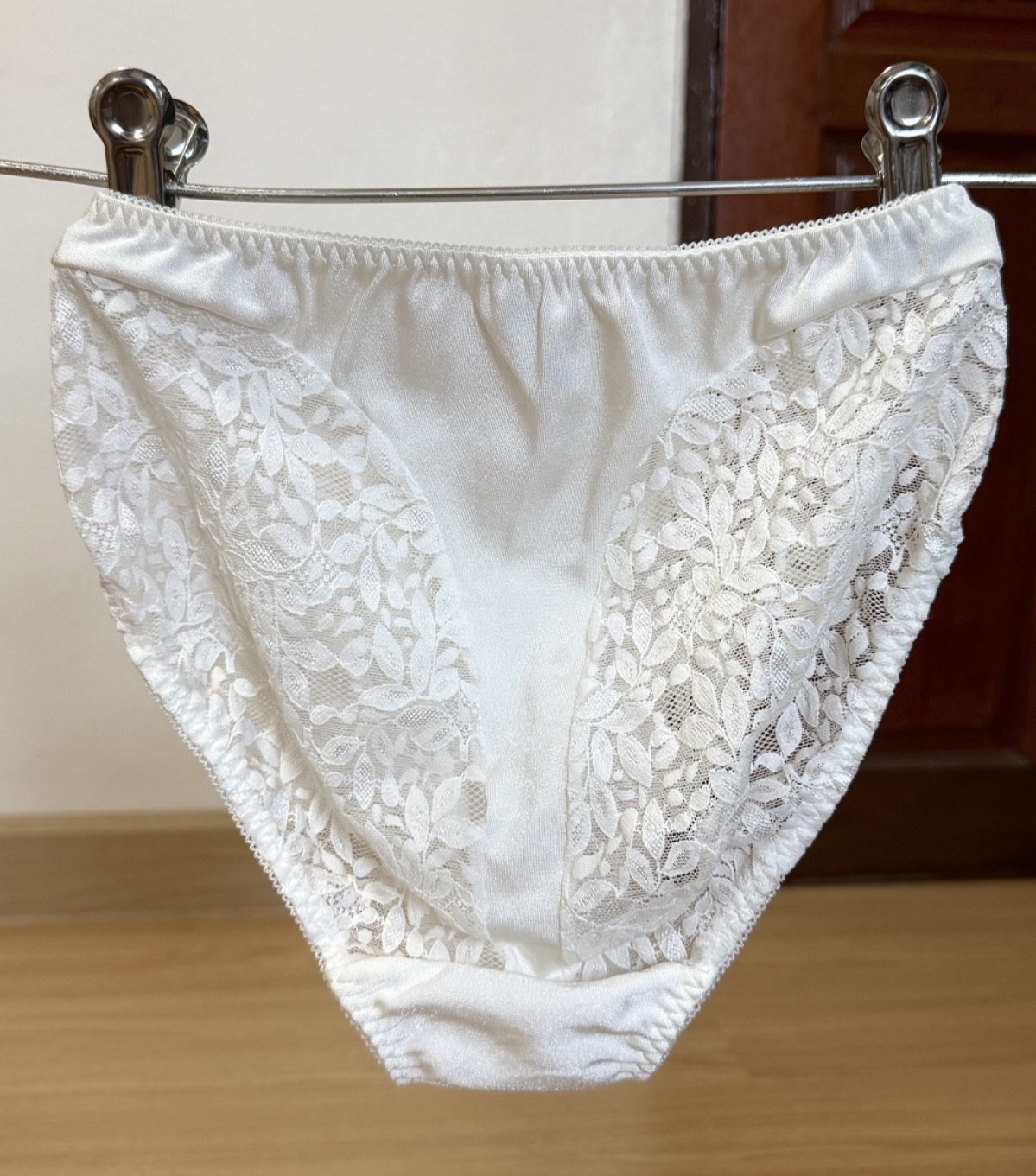 Vintage Silky Nylon Panty Sheer Floral Lace Sissy Bikini White Hi Cut Brief Sz.5